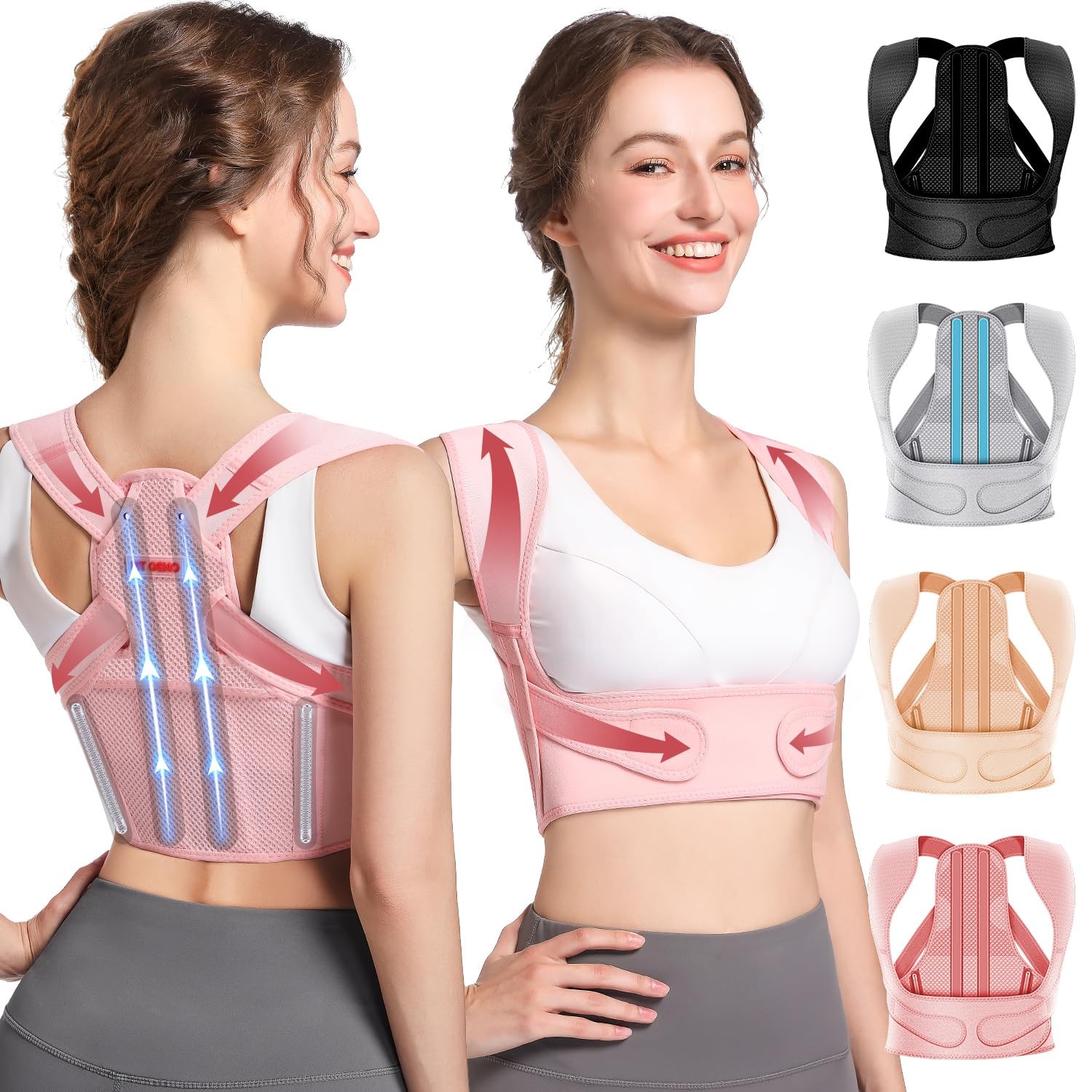 Fit Geno Posture Corrector for Women: Adjustable Medium/Large, Pink