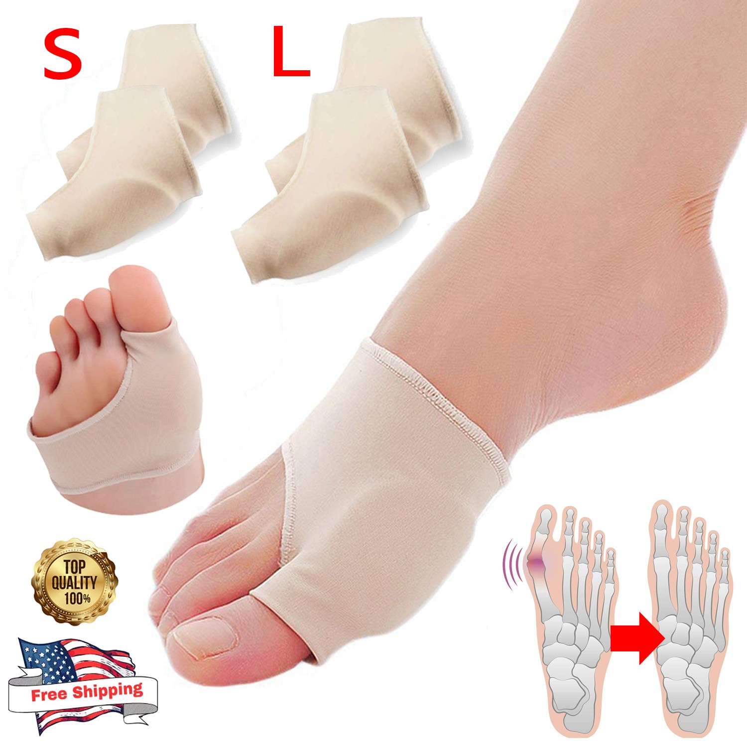 2PCS Bunion Corrector and Bunion Relief Sleeve Gel Pad Bunion Relief Splint USA