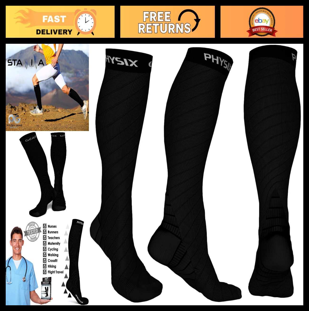 Compression Socks 20-30 mmHg for Men & Women – Running, Travel, Nurses, Shin Spl