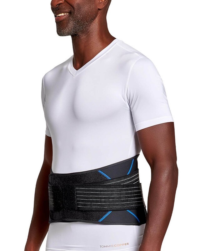 TOMMIE COPPER ADJUSTABLE COMPRESSION BACK BRACE Unisex Size L / XL BLACK / BLUE