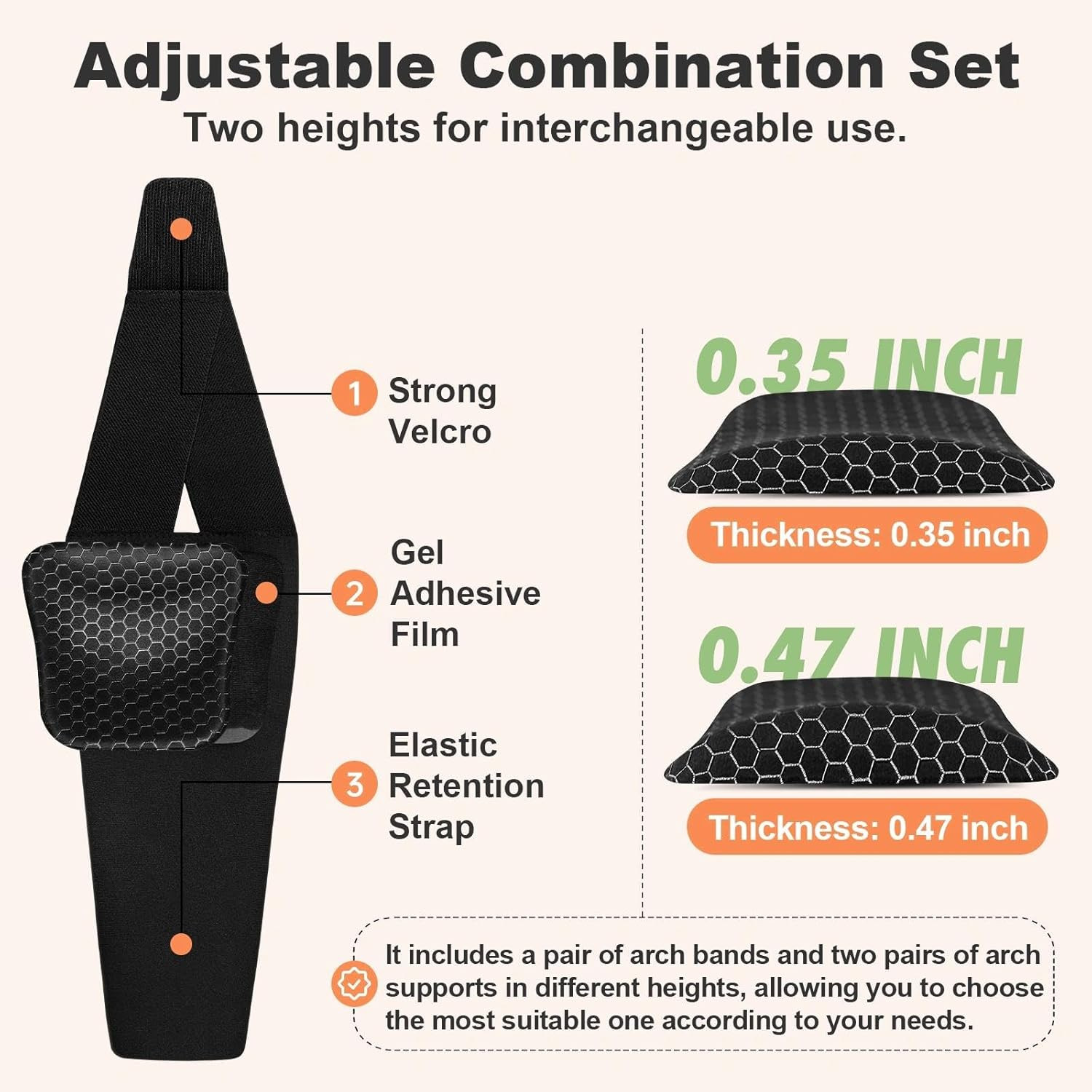 Wearable Arch Support Inserts for Women & Men – 2 Adjustable Heights, Non-Slip B
