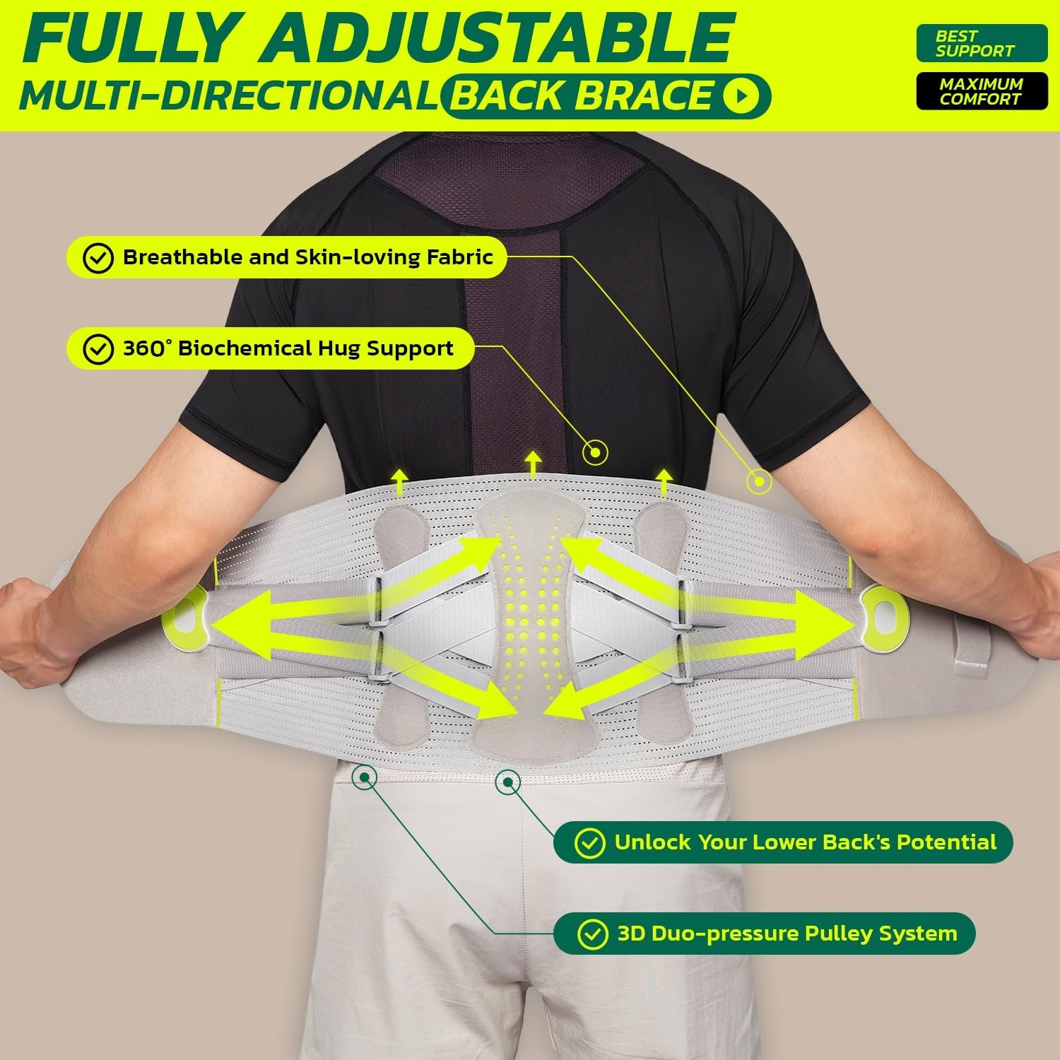 Lower Back Pain Relief Brace for Men & Women – 360° Support Belt, Soft & Breatha
