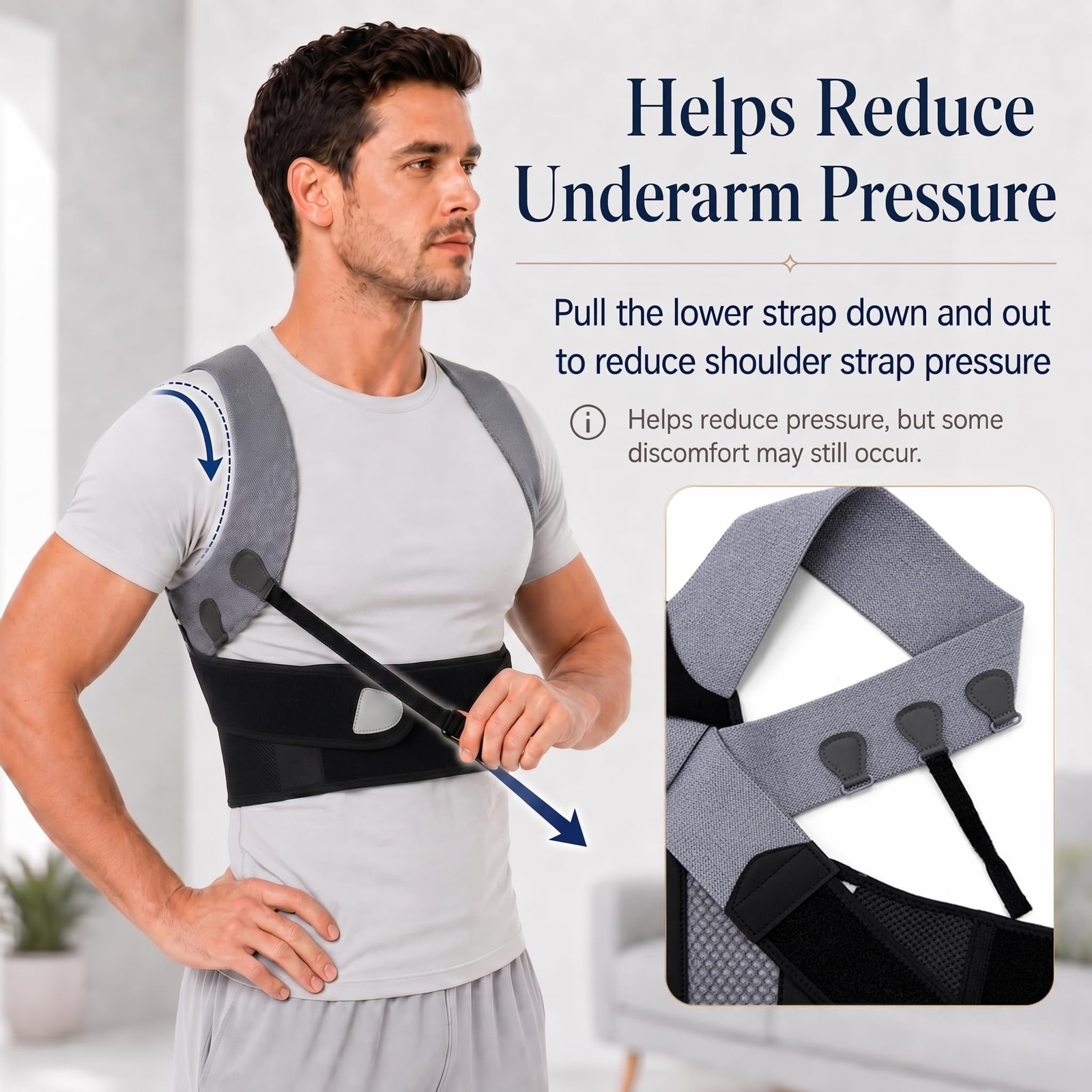 Posture Corrector for Men, Adjustable Upper Back Brace S/M, Black and Gray