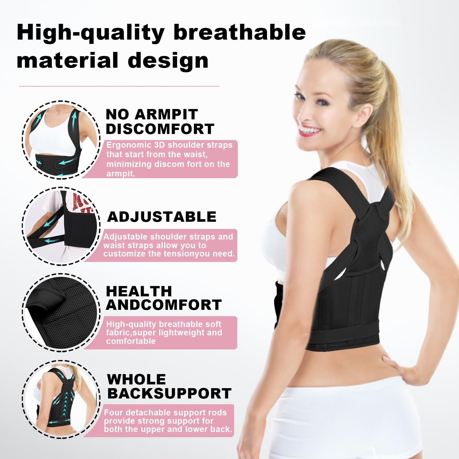 Posture Corrector for Women and Men,4 In 1 Adjustable Full Back Brace,Posture…