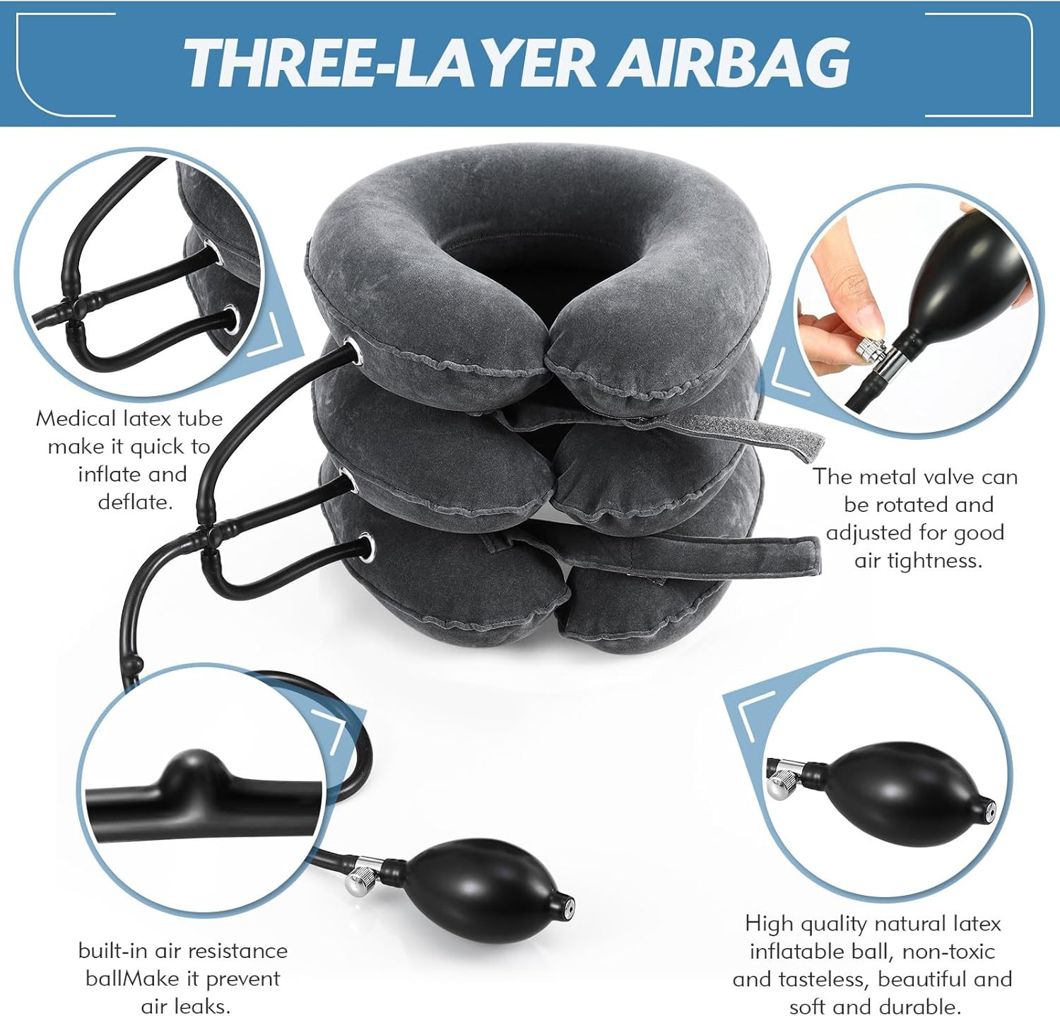 Neck Stretcher Cervical Traction Device – Adjustable Inflatable Neck Brace for N
