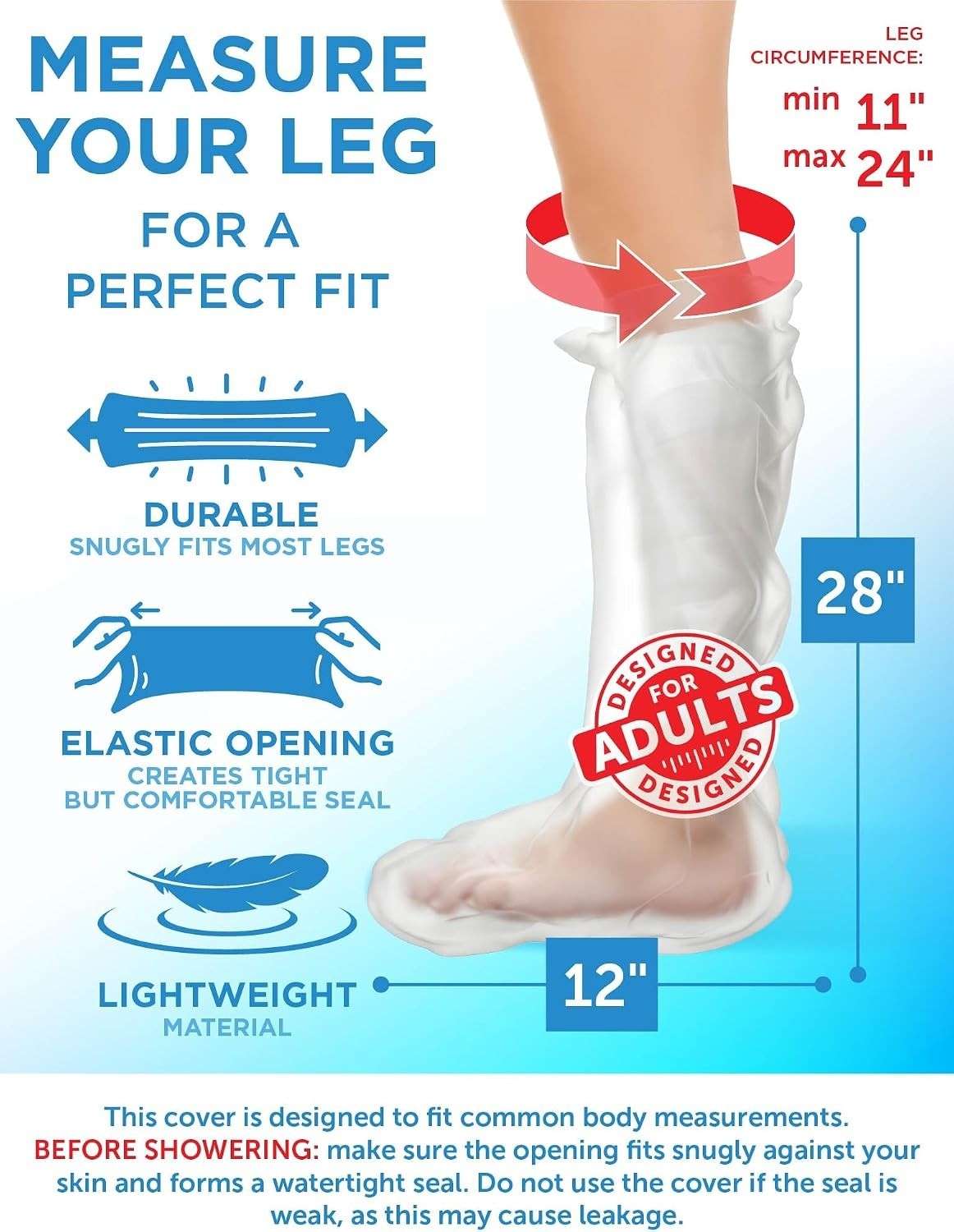 100% Waterproof Cast Covers for Shower Leg – 2pk – Tight Seal – Reusable