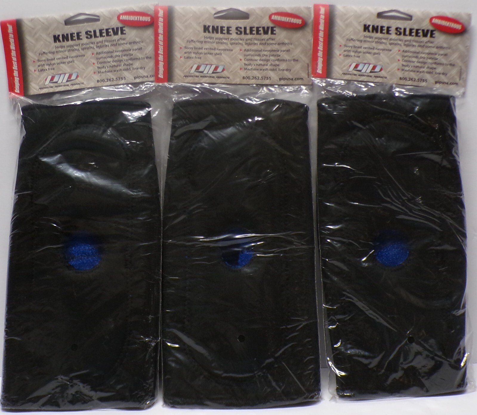 Lot of 3 PIP Ambidextrous Knee Sleeve Helps Support Muscles & Tissues Size M