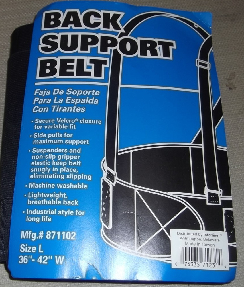 INTERLINE 871102 BACK SUPPORT BELT HEAVY LIFT BRACE SUSPENDERS LARGE L 36″-42″
