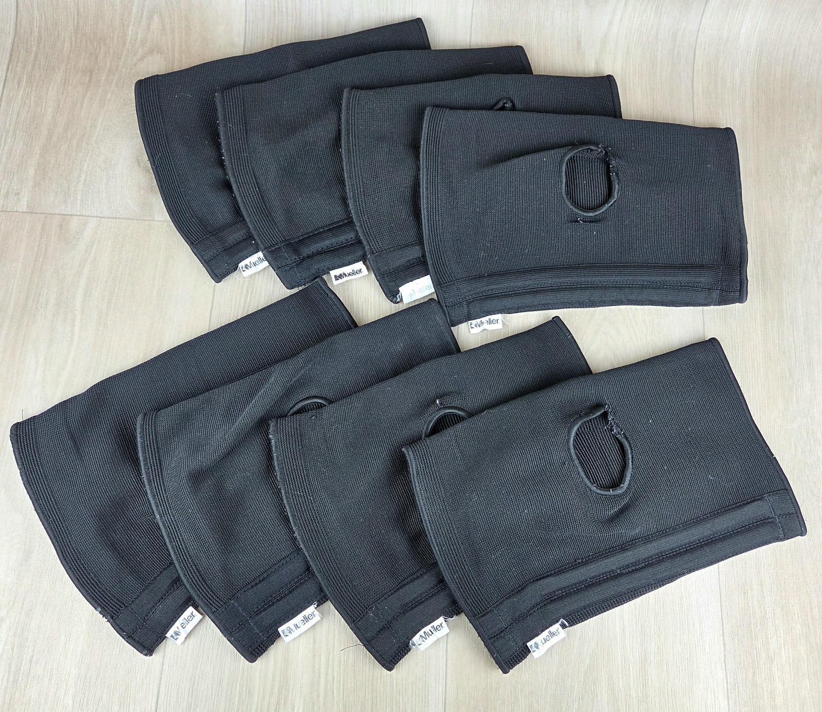Lot of 8 Mueller Elastic Knee Stabilizers Adult L/XL Black Support Sleeves