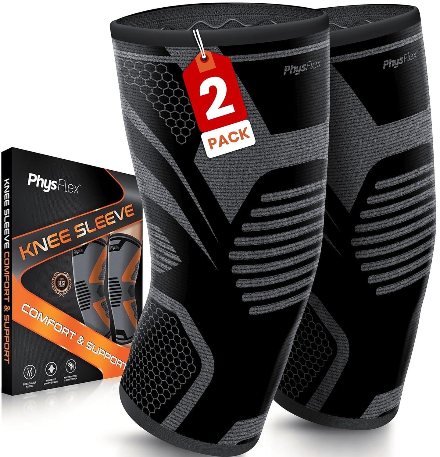 PhysFlex Knee Brace for Pain Relief – Knee Compression Sleeves for Men and Women