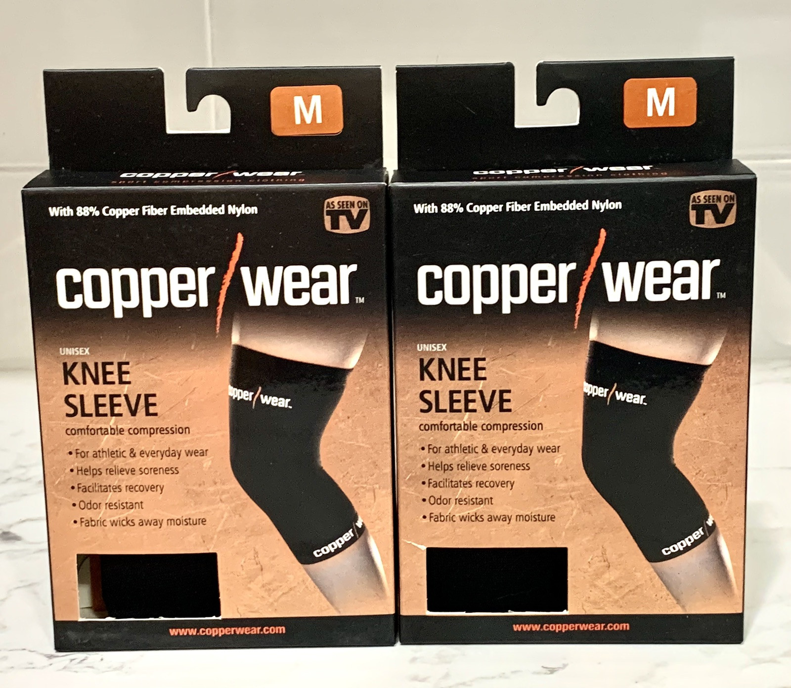 Lot of 2 Copper Wear Unisex Compression Knee Sleeve M Medium NIB