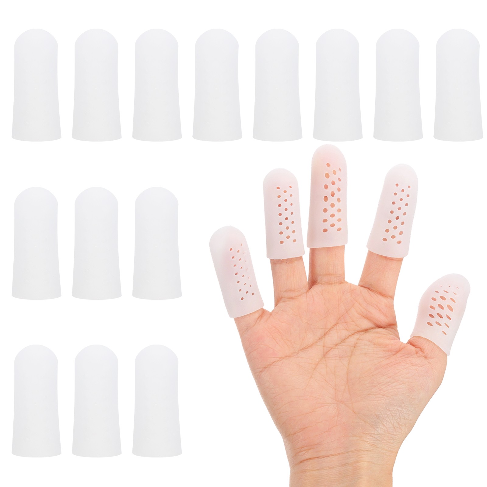 14 Pcs 0.8″x1.18″ Gel Finger Cots Silicone Breathable Finger Protector White