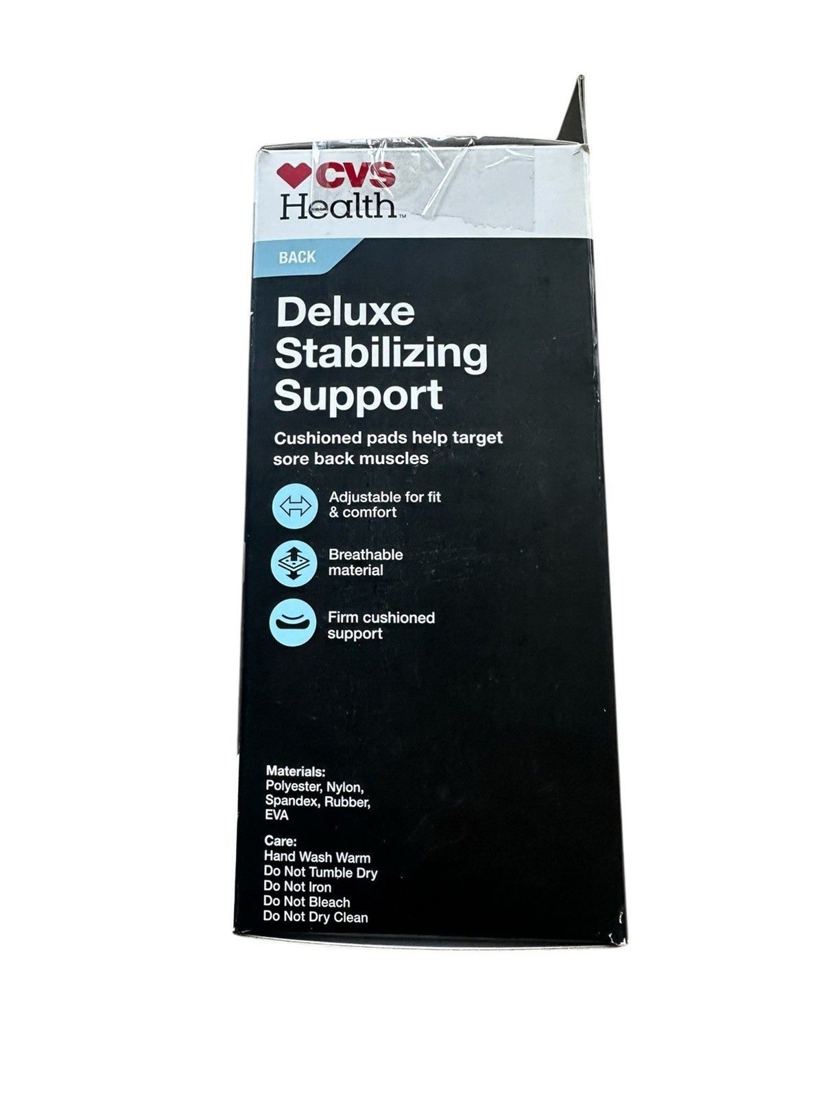 CVS Health Sz S/M Firm Support for Back Deluxe Stabilizing Support Black w/ Box
