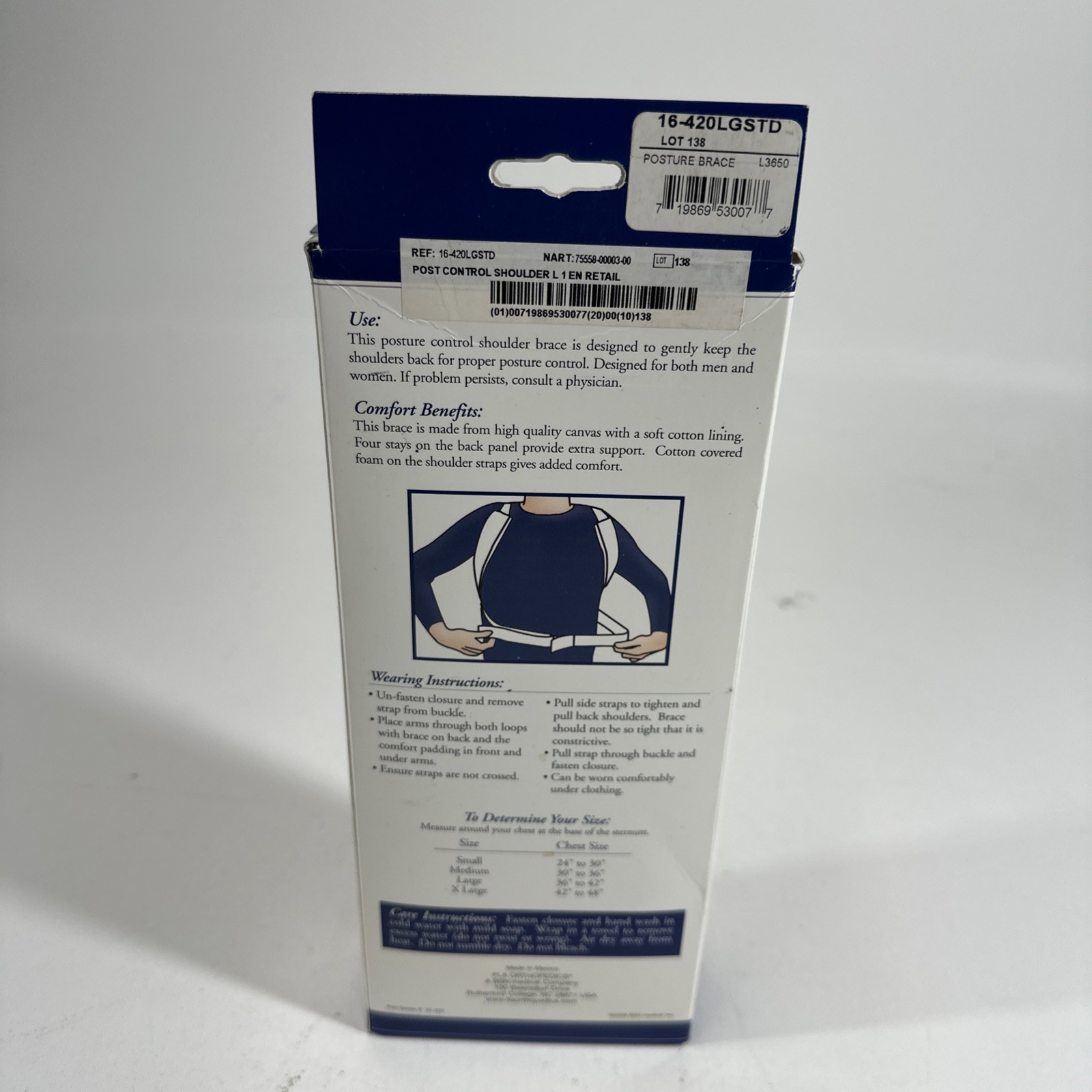 FLA Orthopedics Posture Control Back Brace Large White 36-42”