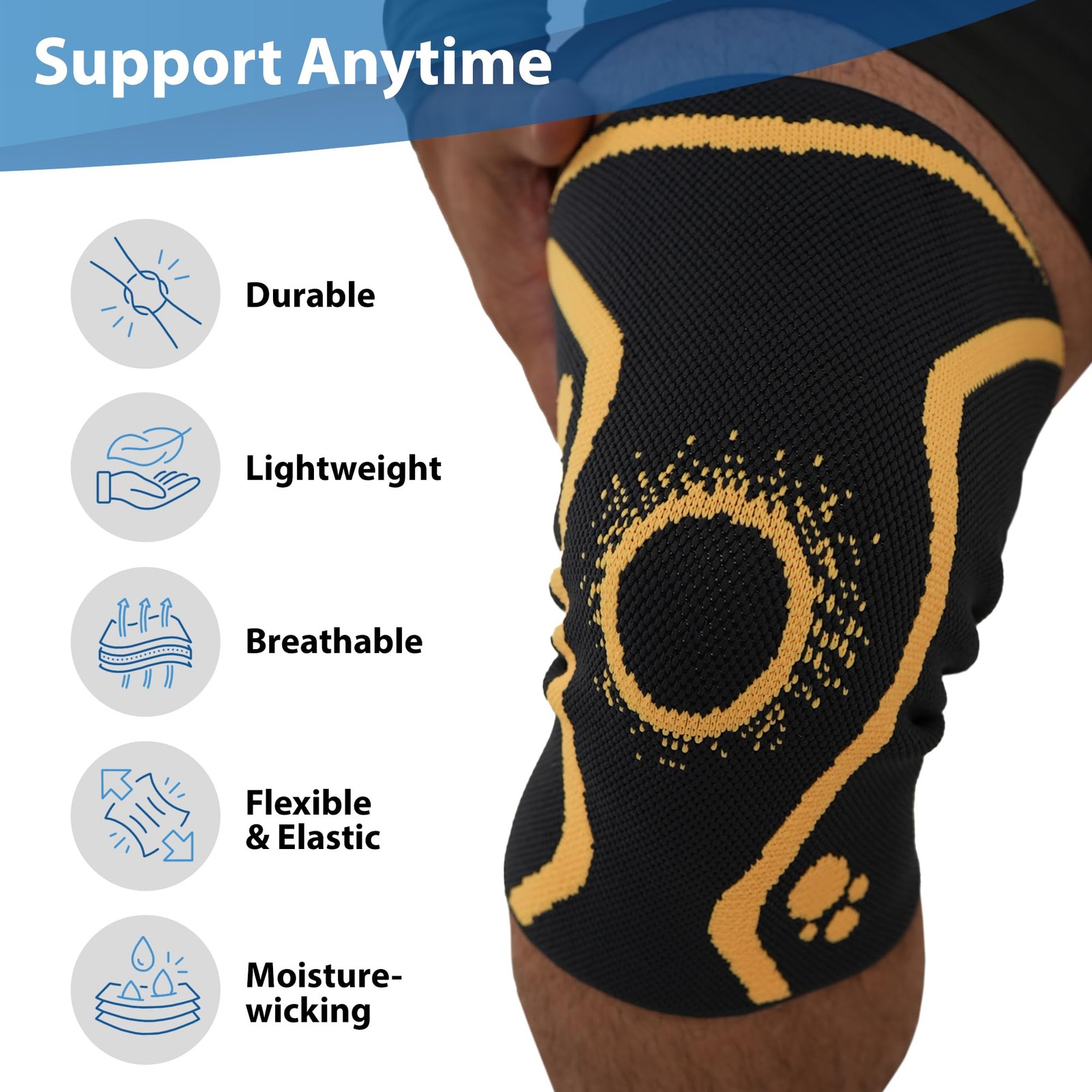 ORTONYX Knee Brace, Compression Sleeve for Men & M, Black/Yellow