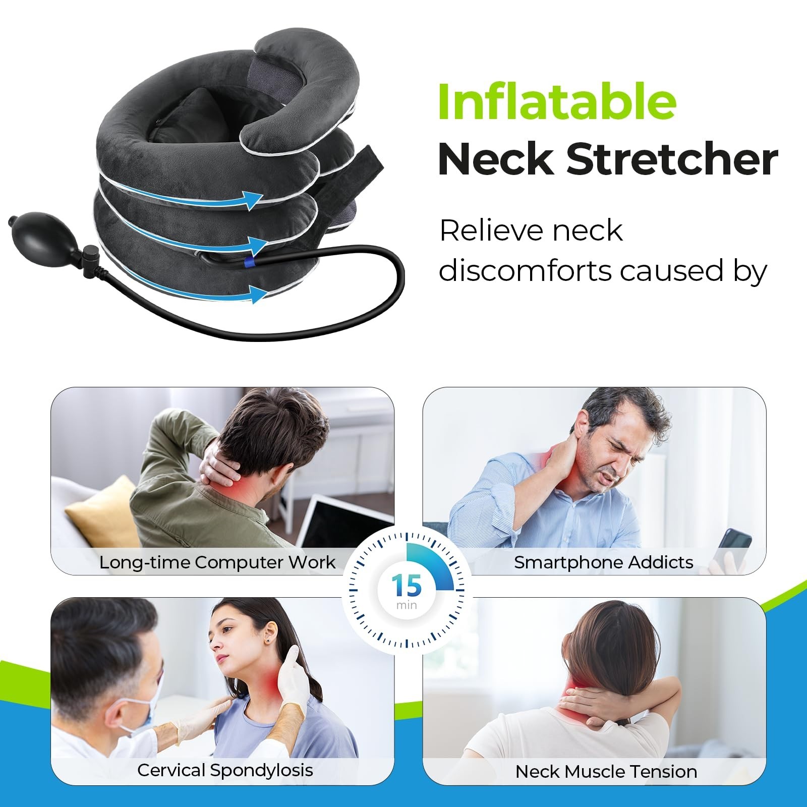 Inflatable Neck Stretcher for Cervical Traction, 3-Layer Design, Neck Support Pi