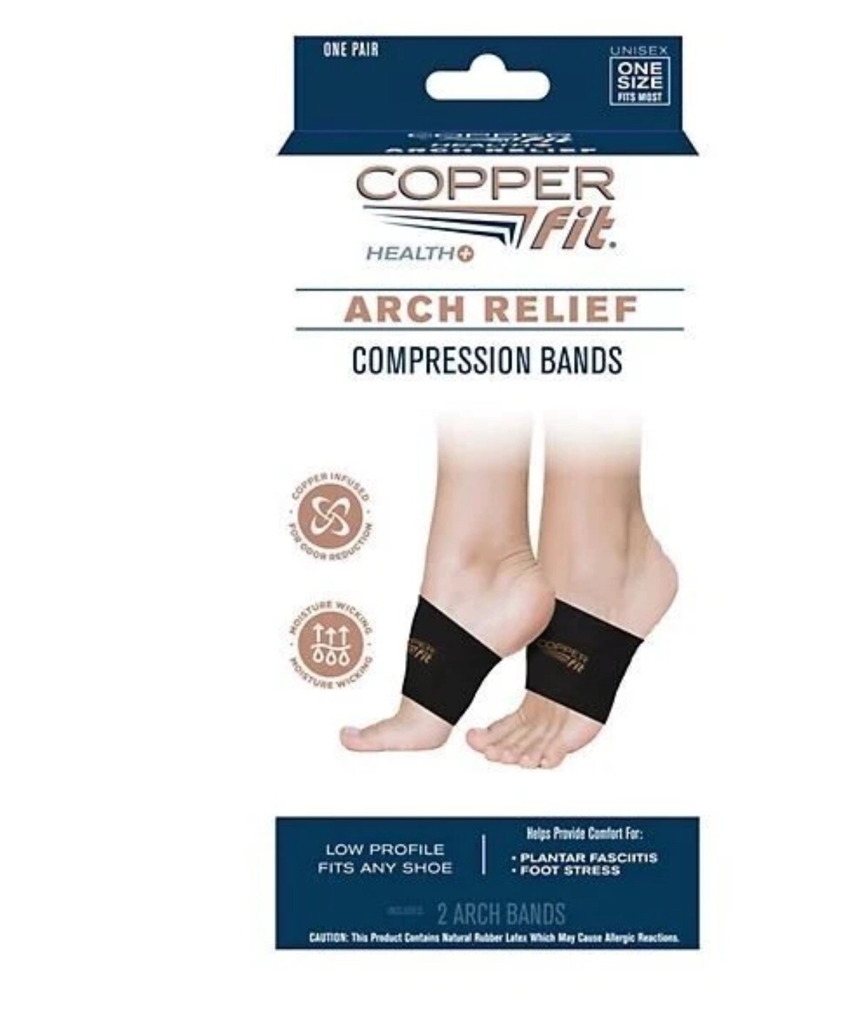 COPPER HEALTH FIT ARCH RELIEF COMPRESSION BANDS ONE PAIR Fits Any Shoe Free Ship