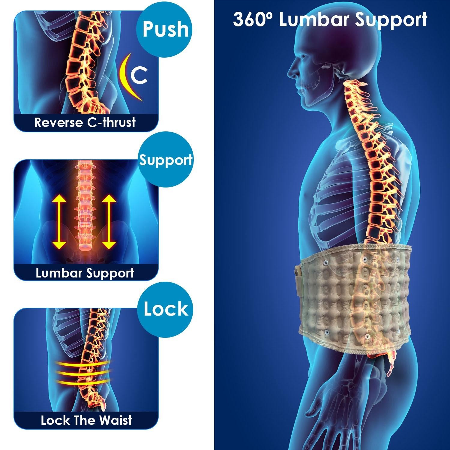 Decompression Back Belt Lumbar Spine Support Lower Air Traction Device w/ Hand