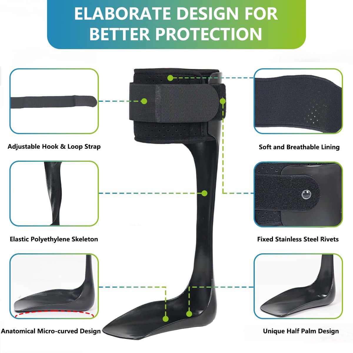 AFO Drop Foot Brace Ultra Thin Half Palm Ankle Stabilizer Stroke XLRight