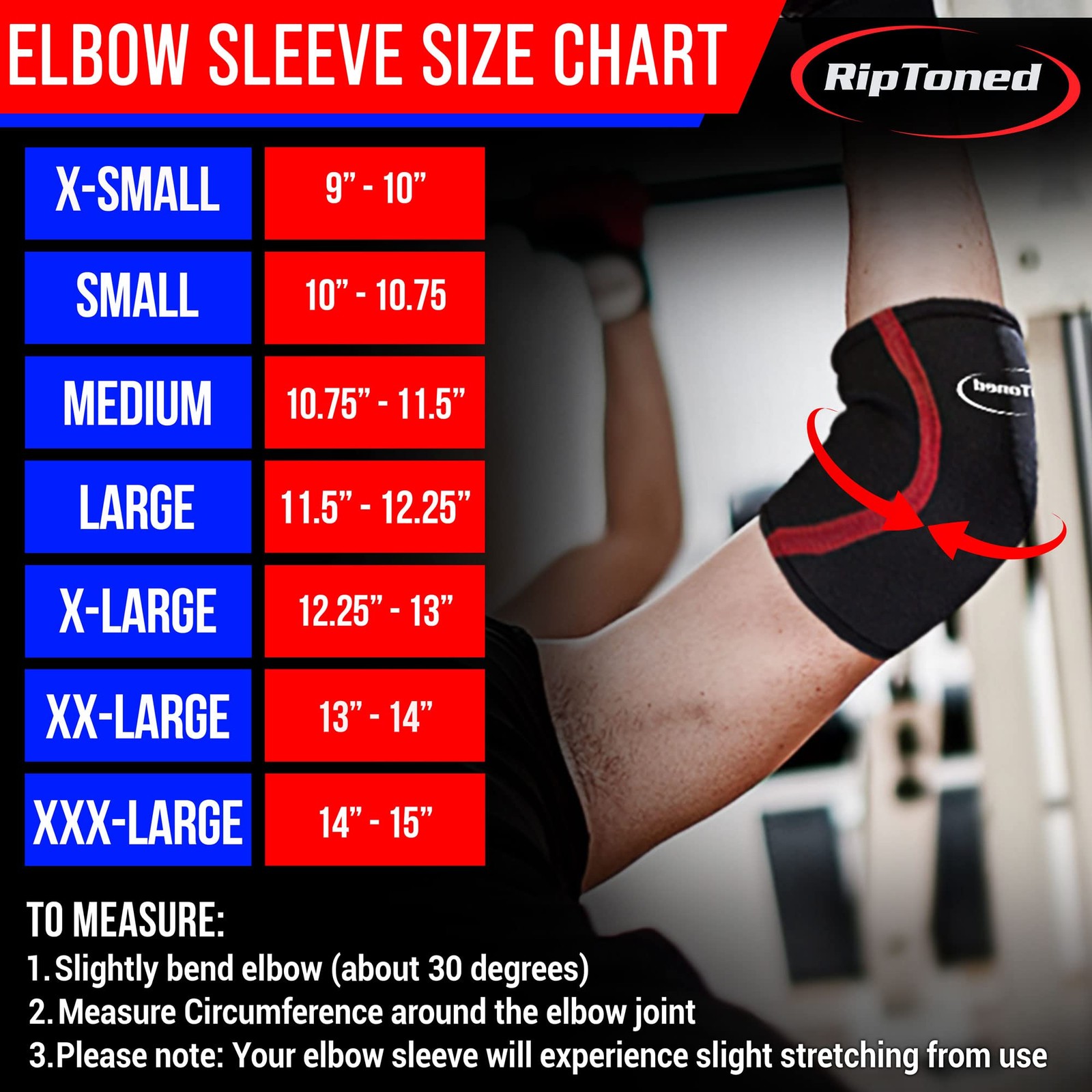 Rip Toned Elbow Sleeve Weightlifting – Elbow Wraps – SEE SIZING GUIDE