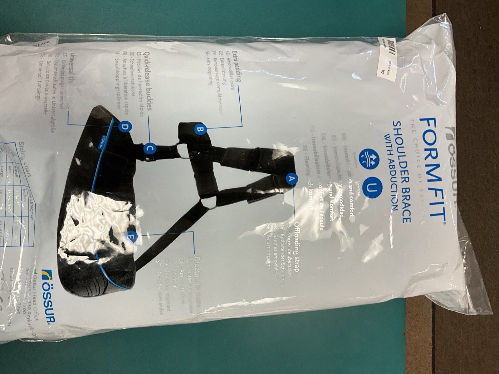 Ossur Form Fit Shoulder Brace w/Abduction Pad Size Medium 13.25-15.75”