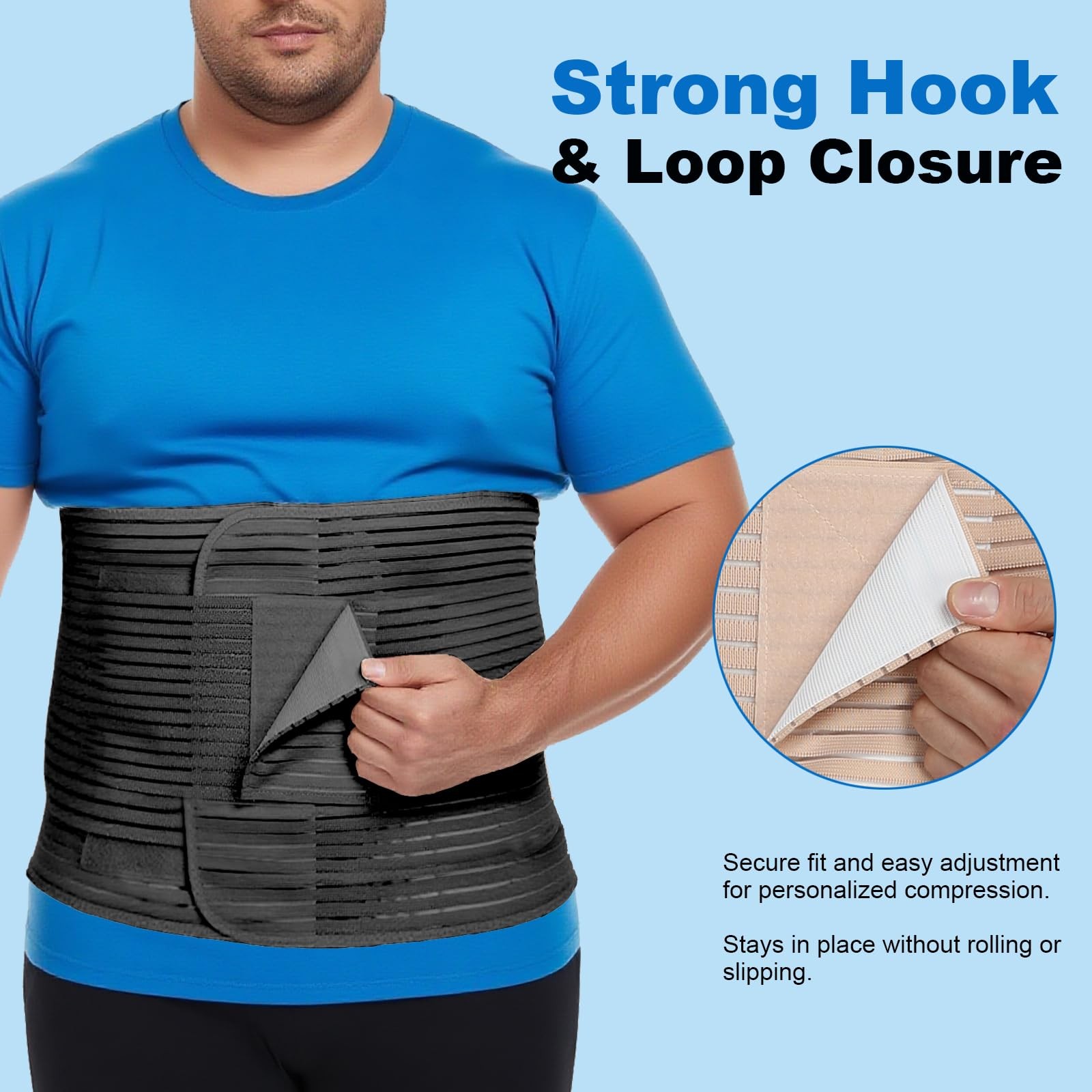 Abdominal Binder, 12-Inch Wide Elastic Belly Wrap for Plus Size Men and Women…