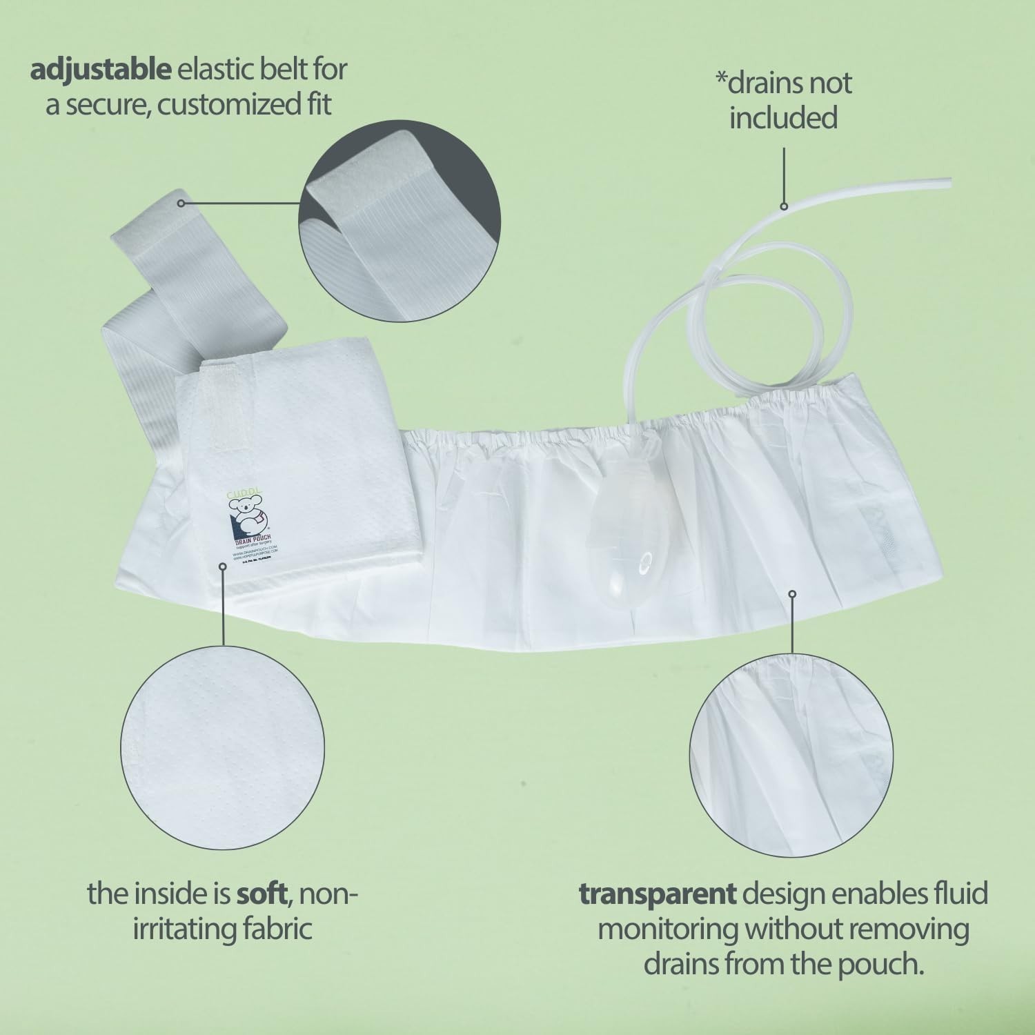Mastectomy Drain Holder Belt 2-Pack Holds Up to 8 JP Drains Post Breast Surgery