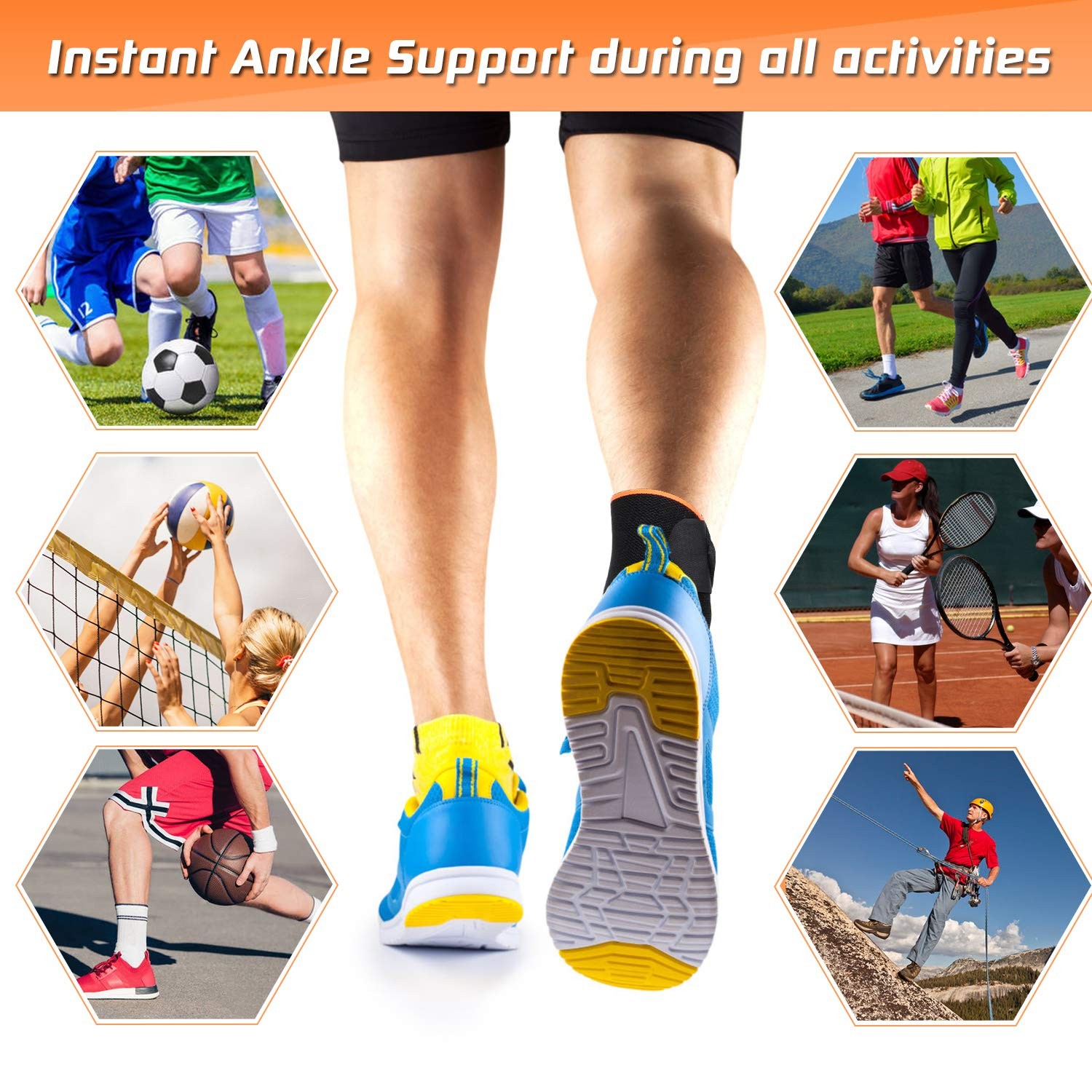 Adjustable Compression Ankle Brace Wrap Support Sprain Relief 2 Pack
