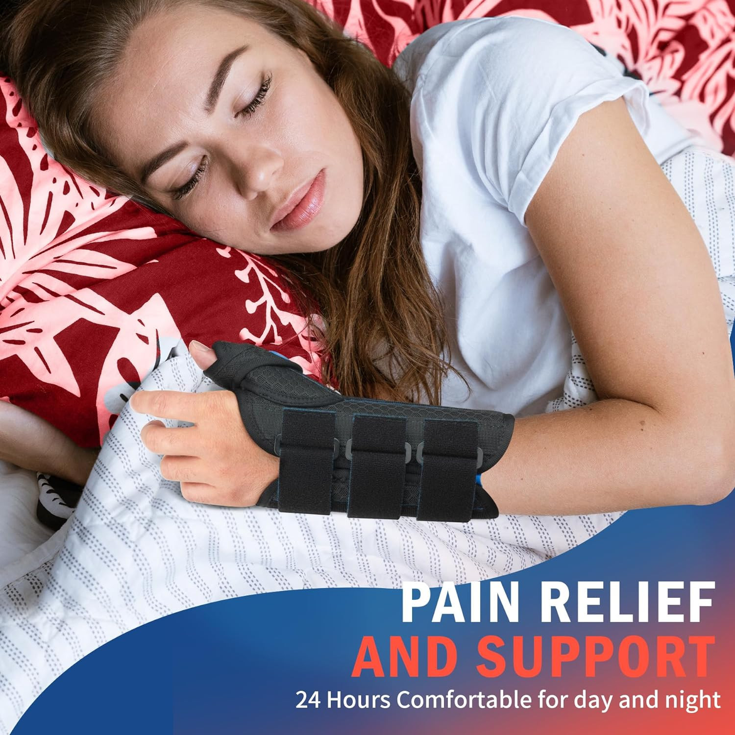 FEATOL Carpal Tunnel Wrist Brace Night Support, Thumb Spica Splint Right Hand fo