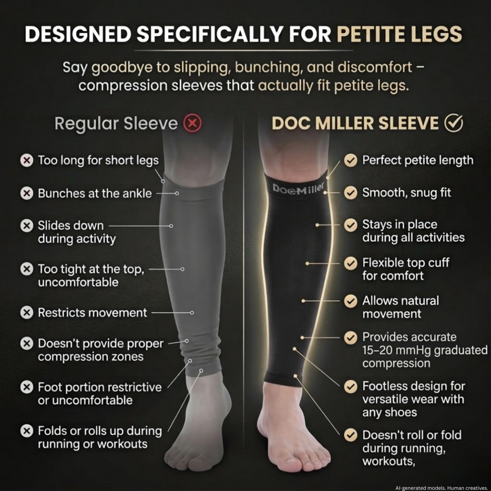 Calf Compression Sleeve for Petite & Men, 15-20 mmHg