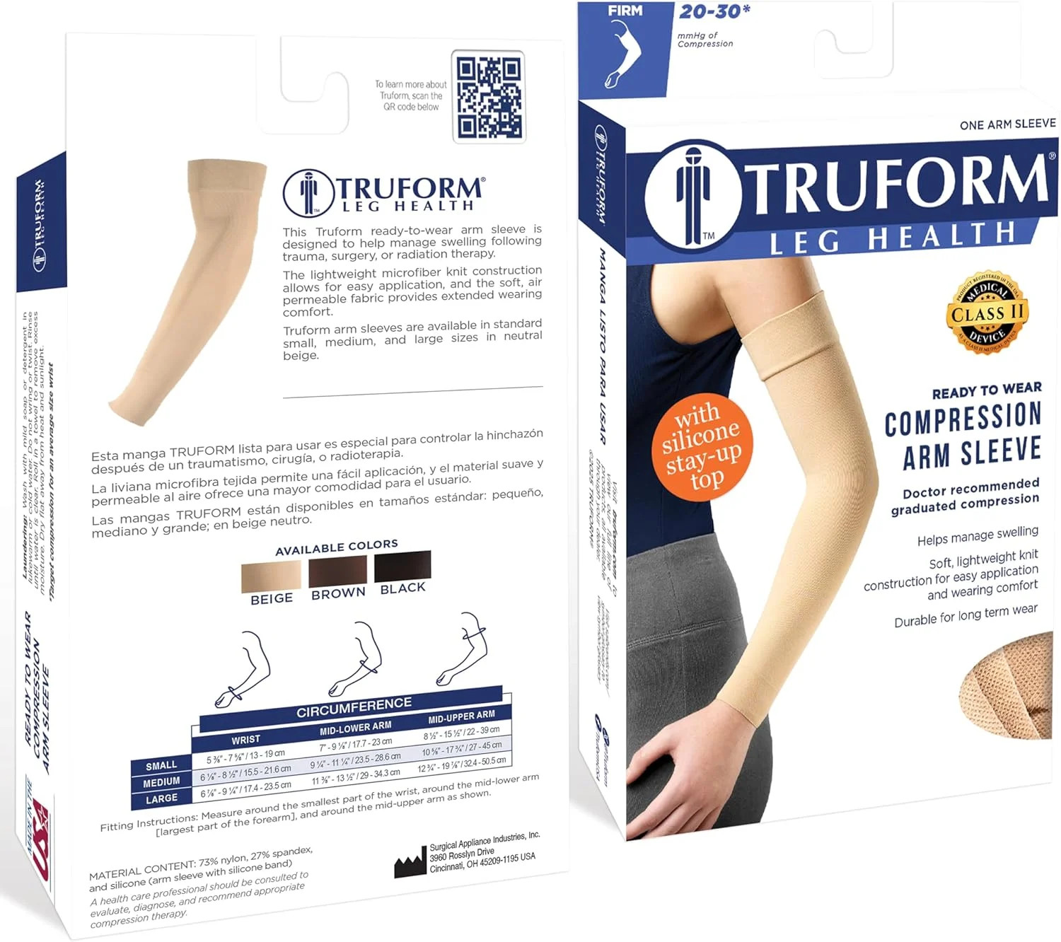 Truform Lymphedema Compression Arm Sleeve, 20-30 mmHg Post Mastectomy Support, D