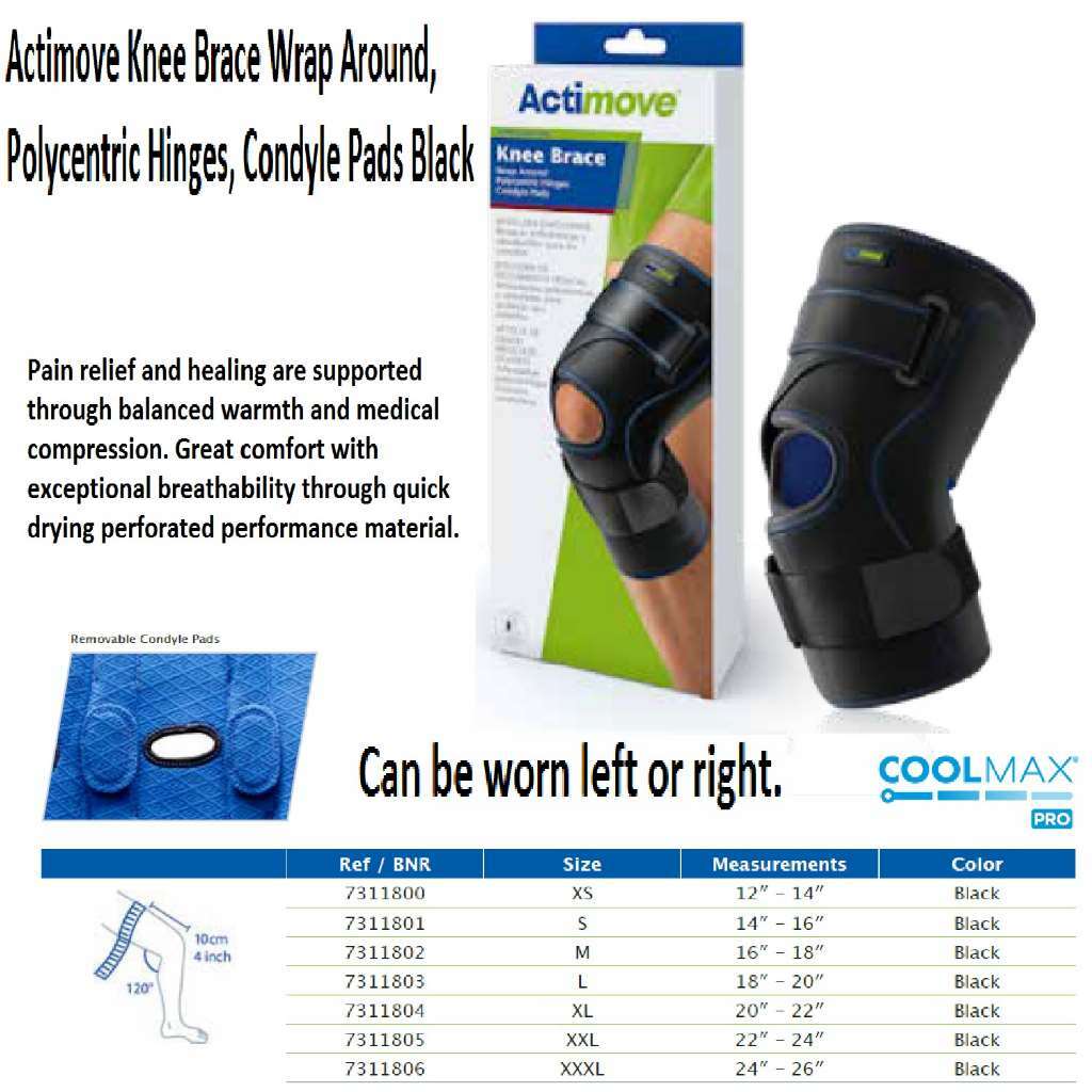 Actimove Knee Brace Wrap Around, Polycentric Hinges, Condyle Pads Black Large