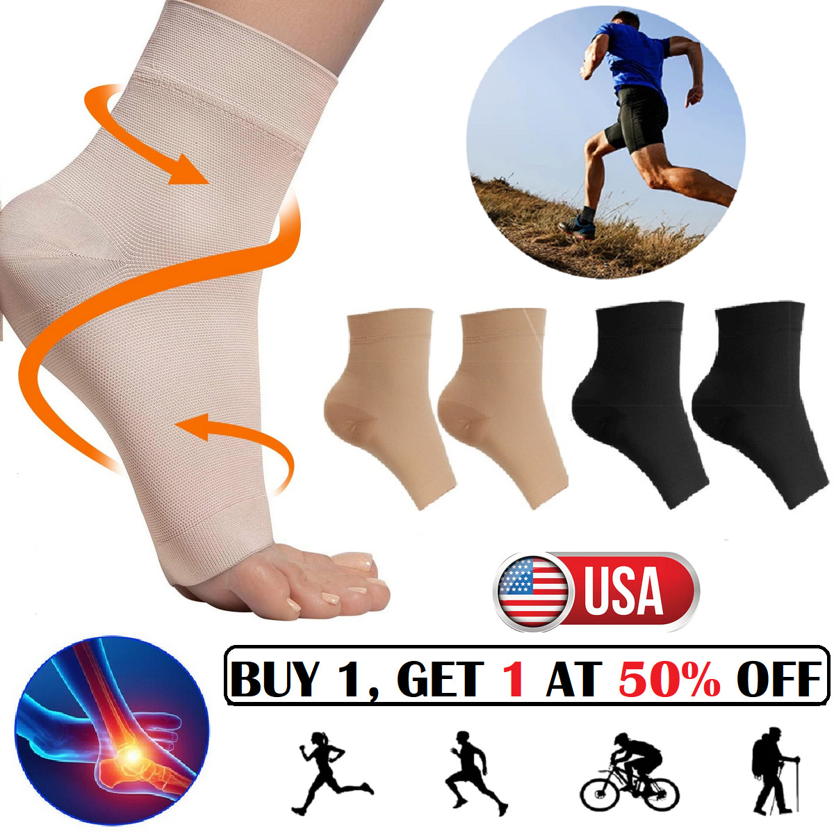 Ankle Brace Compression Sleeve Support Socks Foot Fasciitis Pain Relief Socks US