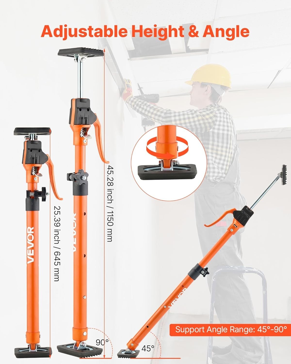 Versatile 2-Pack Cabinet Jack Poles, 25.4-45.3 Inch, Easy Setup for DIY Projects