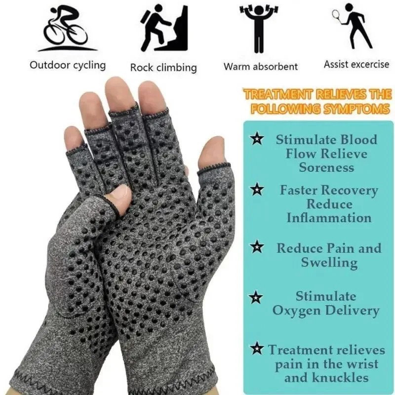 Copper Compression Gloves Arthritis Joint Pain Relief Hand Support Fingerless