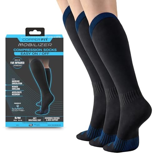 Mobilizer Compression Socks Easy On & Off Improves Small-Medium Black – 3 Pack