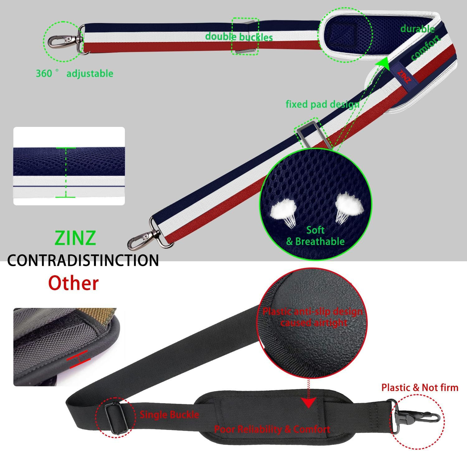 79 inch Shoulder Strap, Extra-thick Fixed Cushion Pad and Dual Clasps Universal