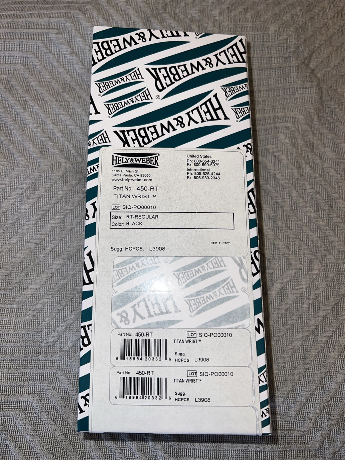 450-RT Regular Size Black Orthosis Titan Wrist #450RT By HELY AND WEBER