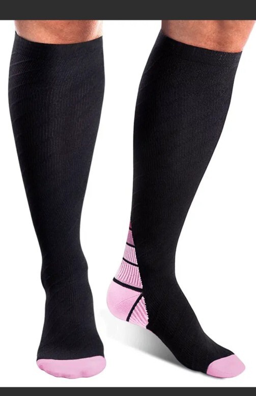Medical Grade Compression Socks L XL Women Knee Calf Leg Foot Support black pink