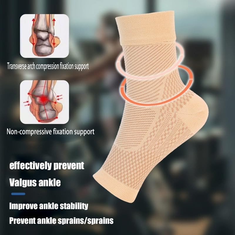 Compression Ankle Support Sleeve Sports Socks High Elasticity, L / XL, Beige