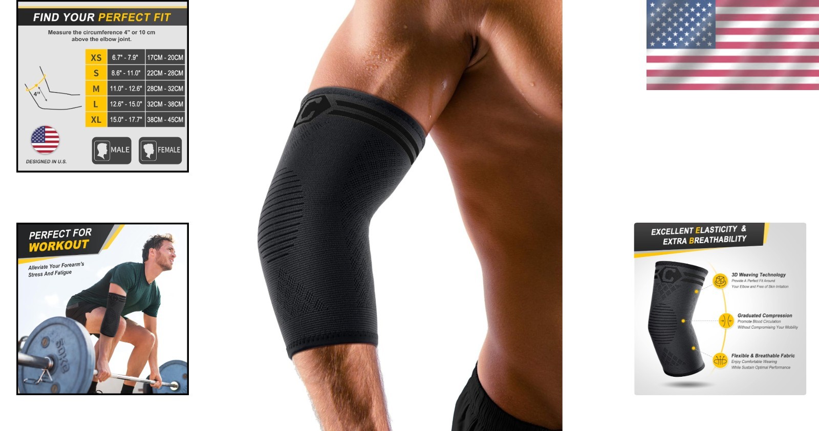 Unisex 3D Knit Elbow Compression Sleeves – Expert Pain Relief & Support – 2 Pack