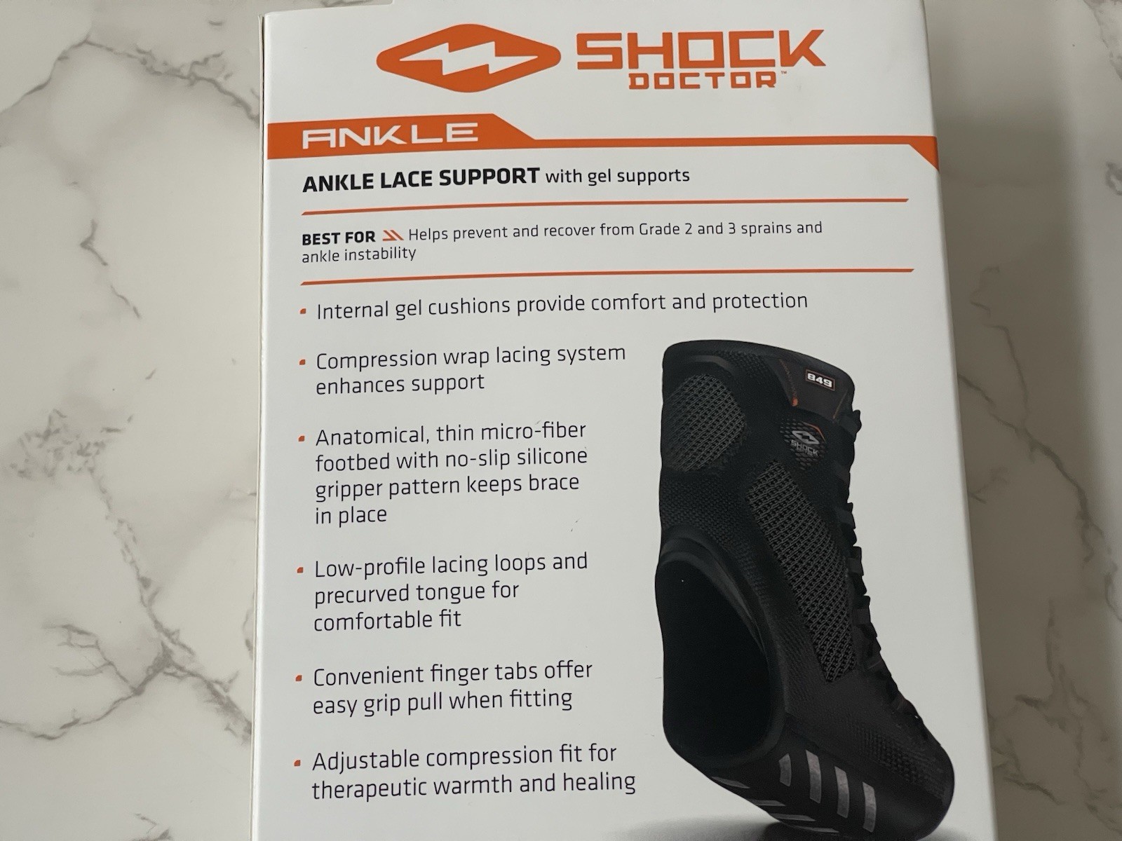 Shock Doctor Level 2 Ankle Lace Support w/ Gel Supports Large New