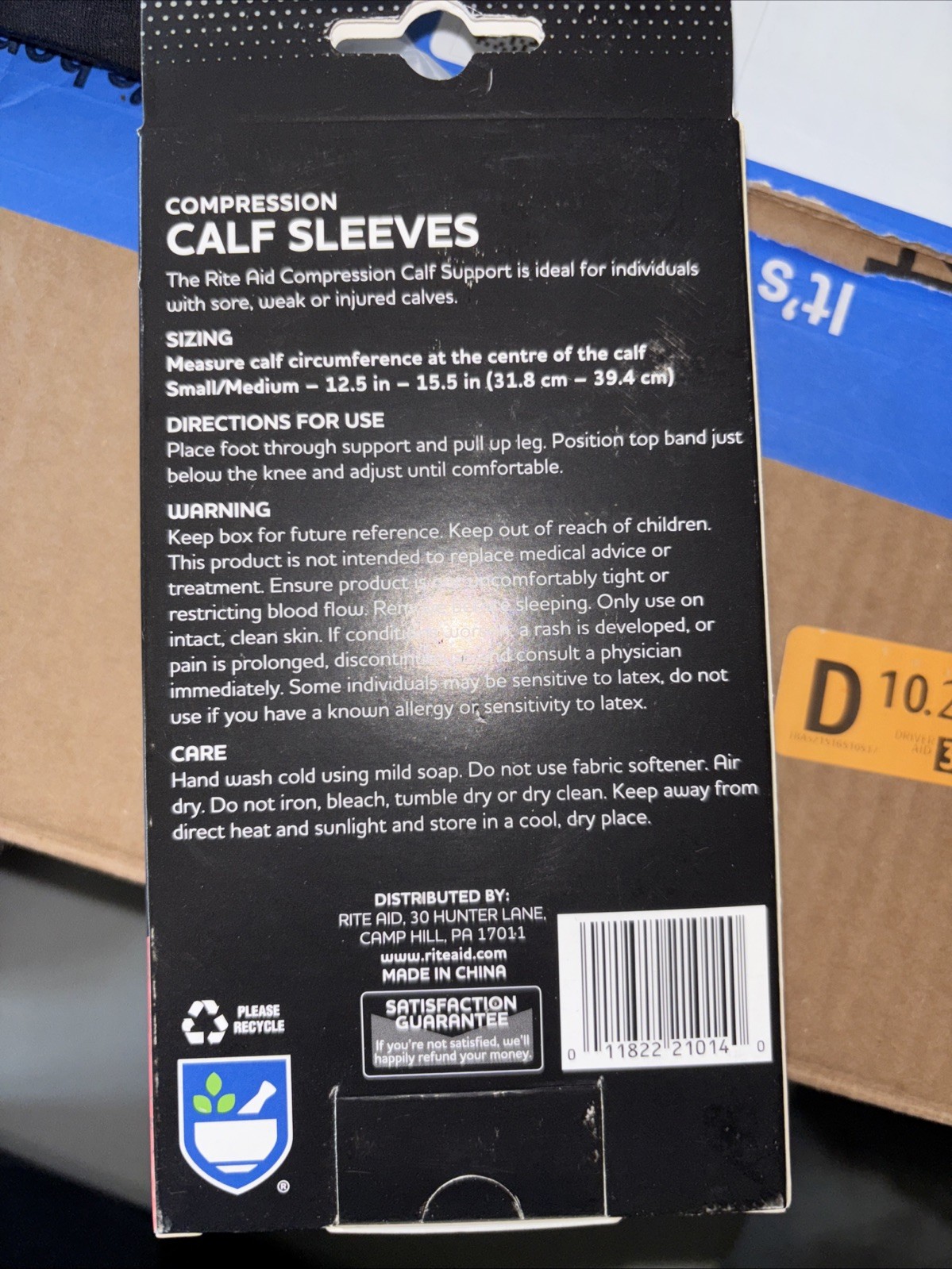 Rite Aid Compression Calf Sleeves Support for Sore, Weak, and Injured Calves S/M