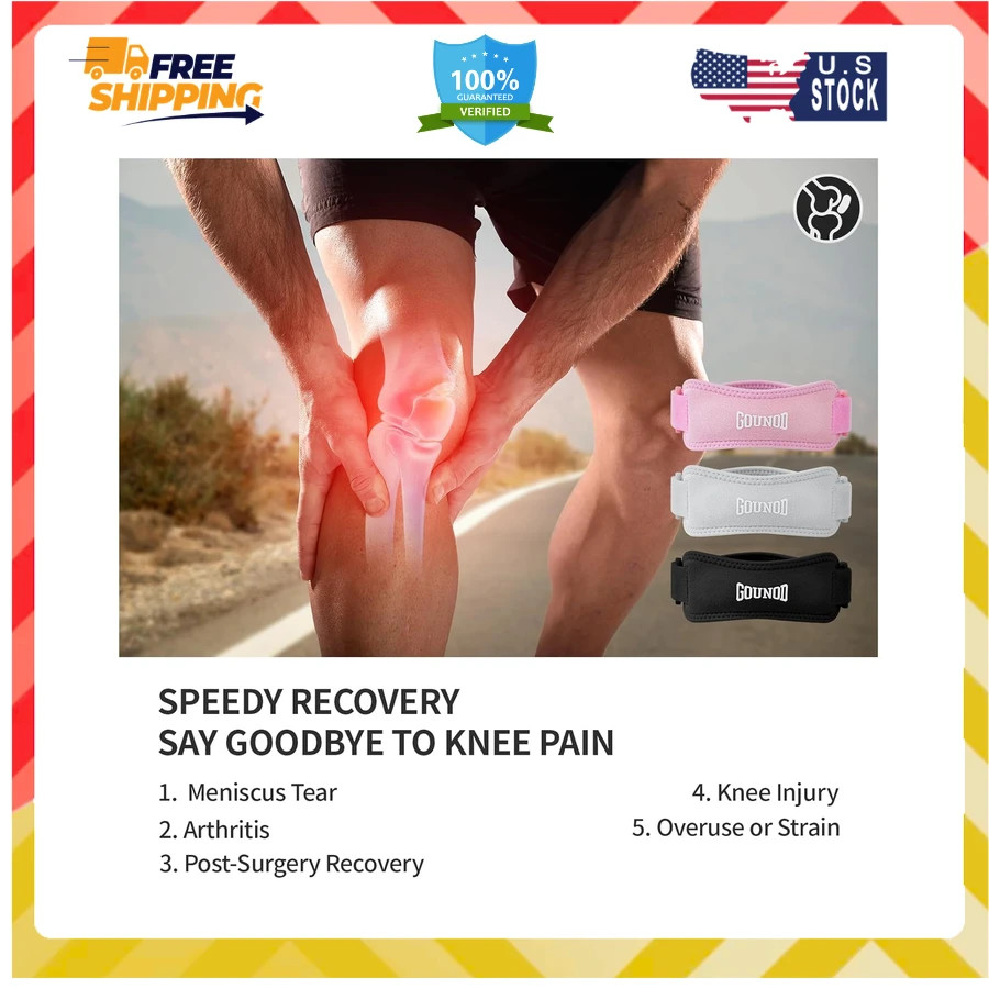 Patellar Tendon Knee Support Strap 2 Pack Pain Relief Band Black