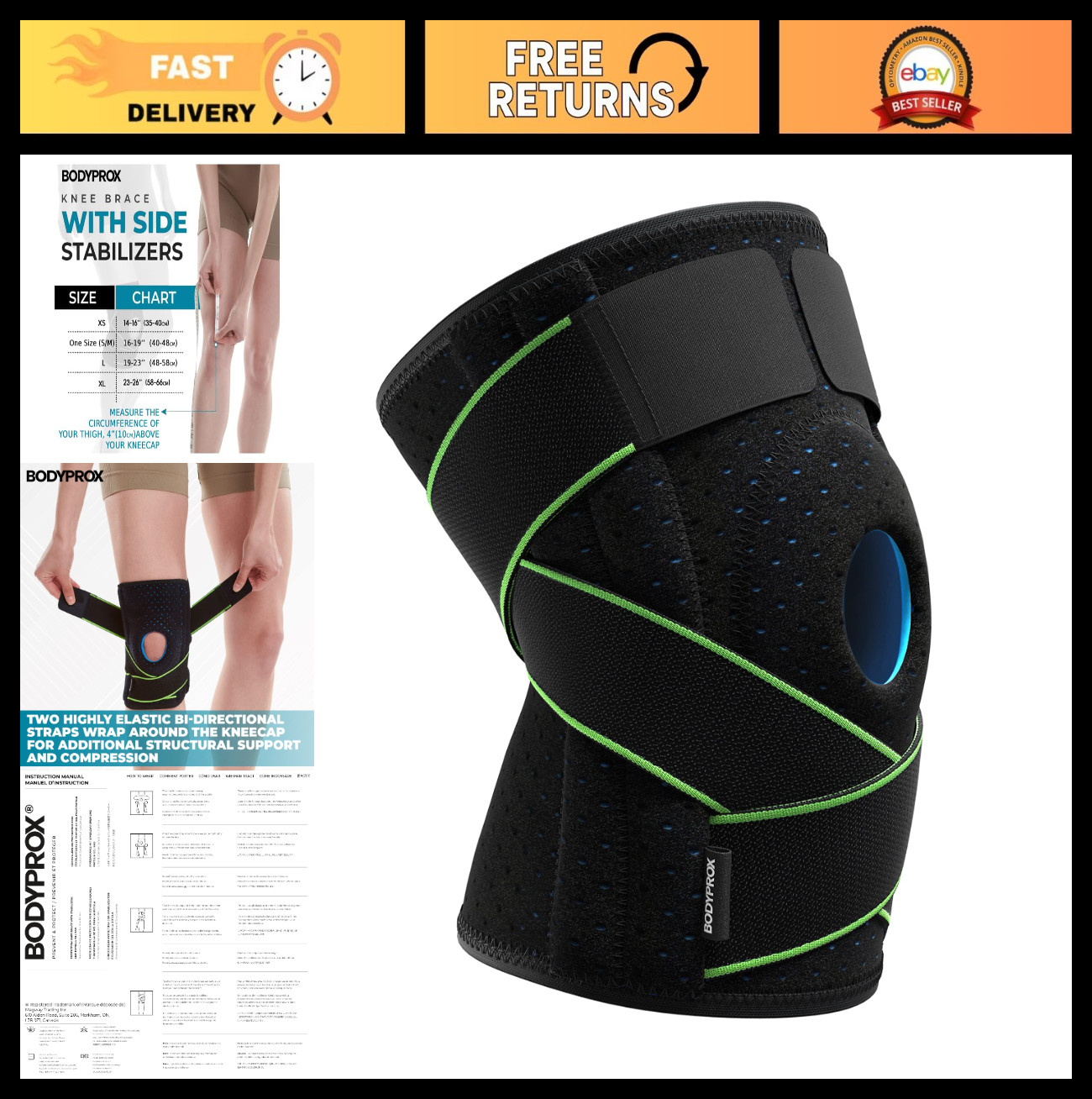 Knee Brace with Side Stabilizers & Gel Pad Support for Pain Relief & Stability