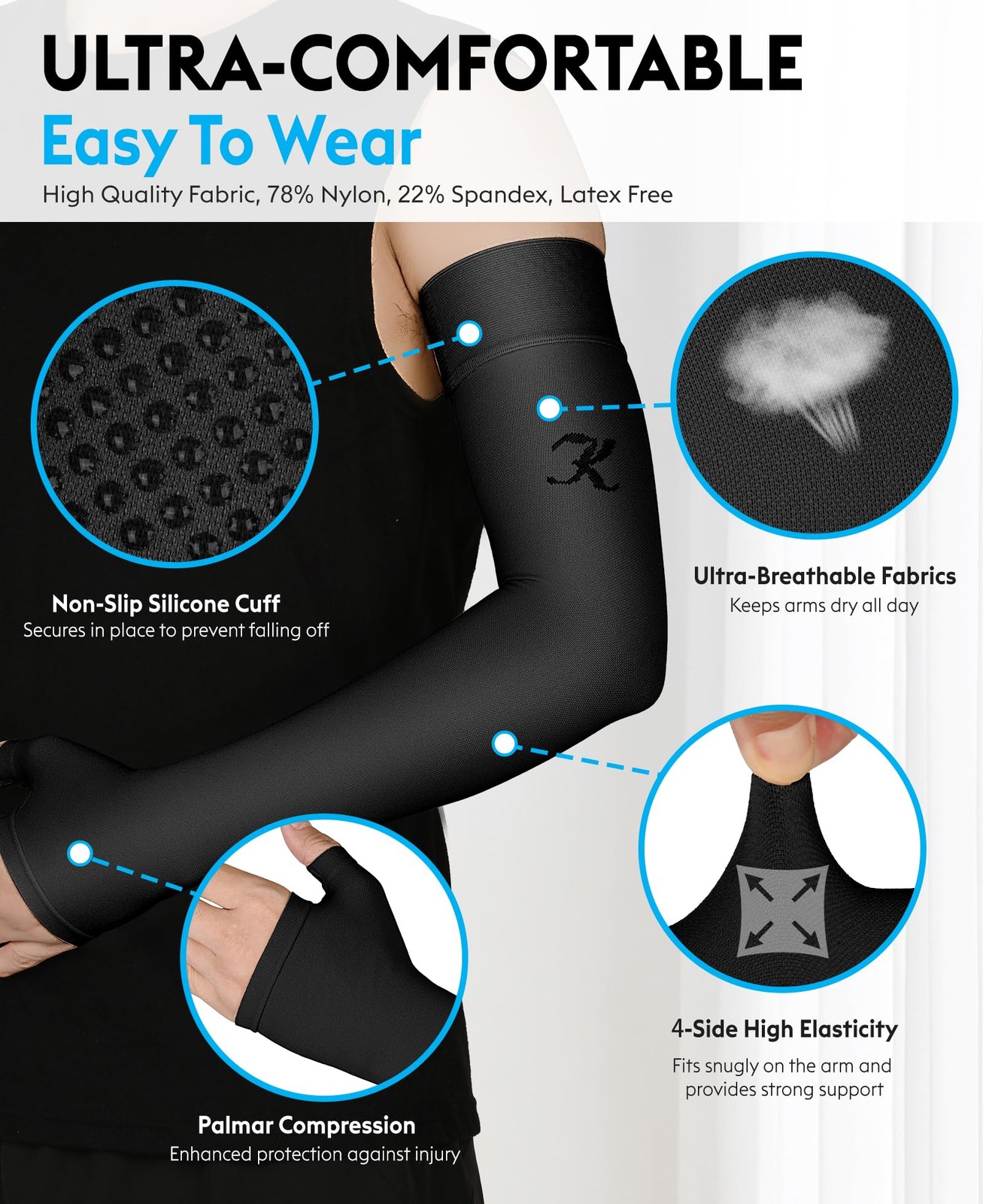KEKING Lymphedema Arm Sleeve Black XXL