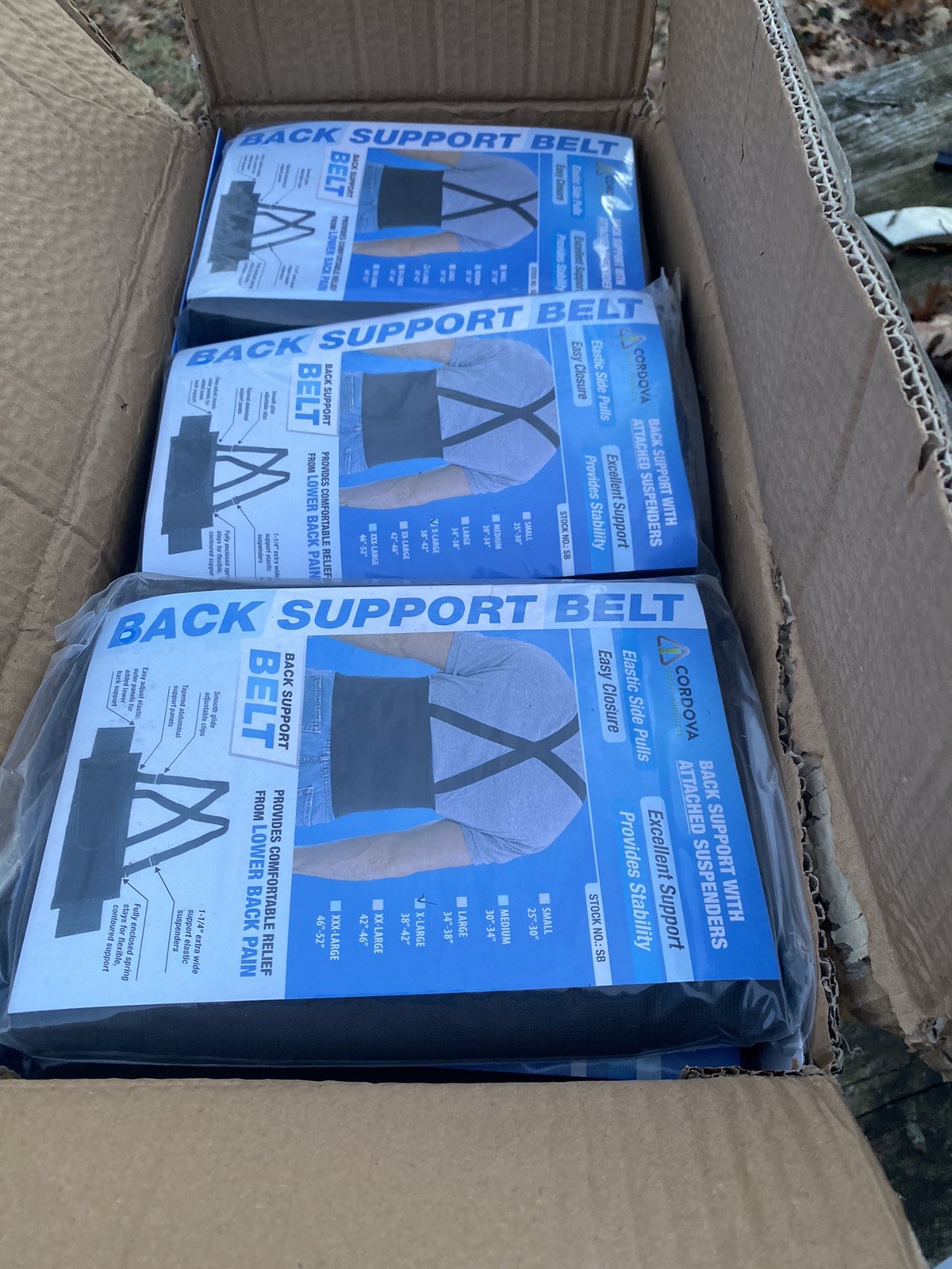 Case Of 24 Cordova Back Support with Attached Suspenders SB-XL Black Box Of 24