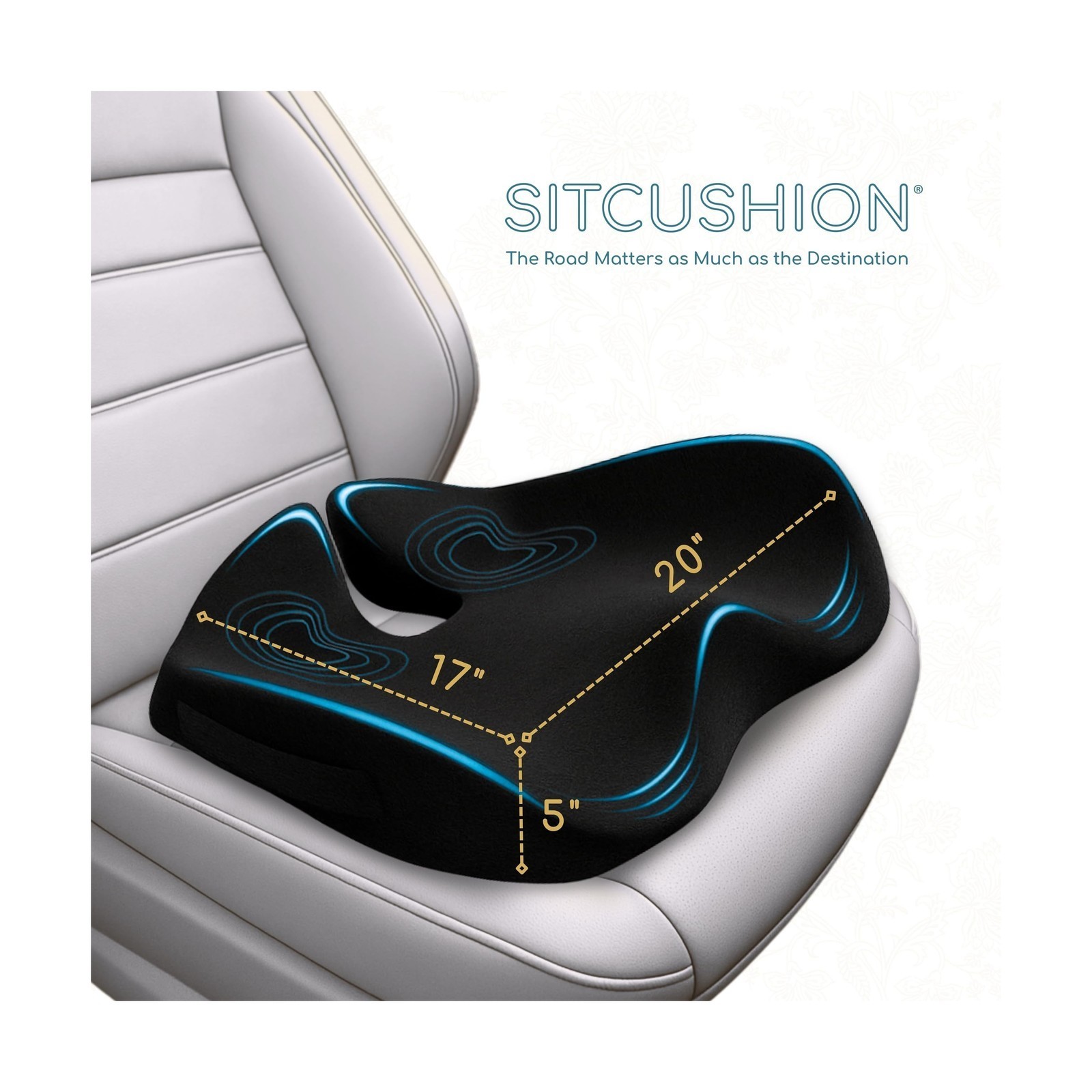 Car Seat Cushion, Memory Foam, for Sciatica, Black, Non-Slip