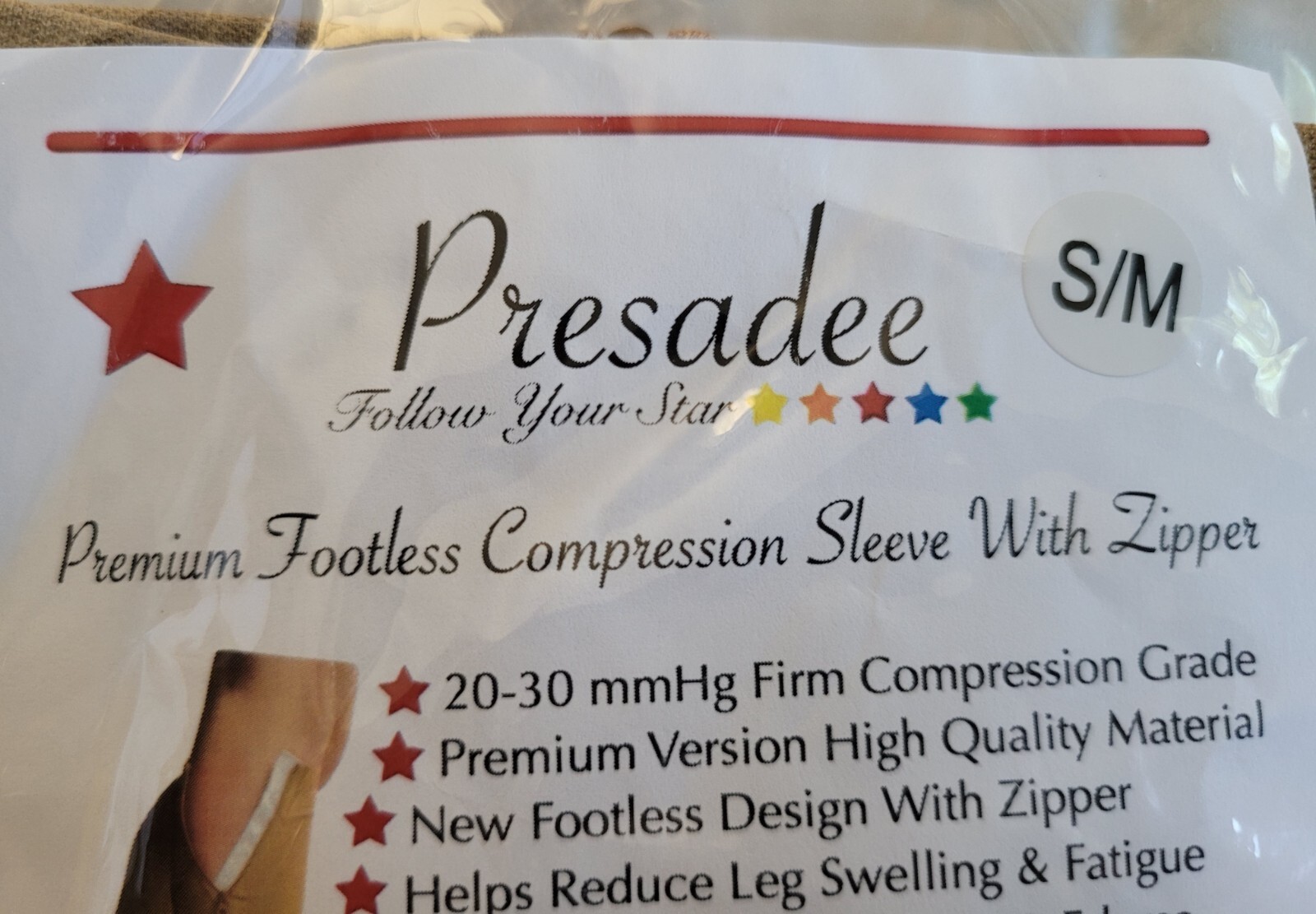 Presadee Compression Zipper Footless Large Calf Original New Pkg S-M Beige