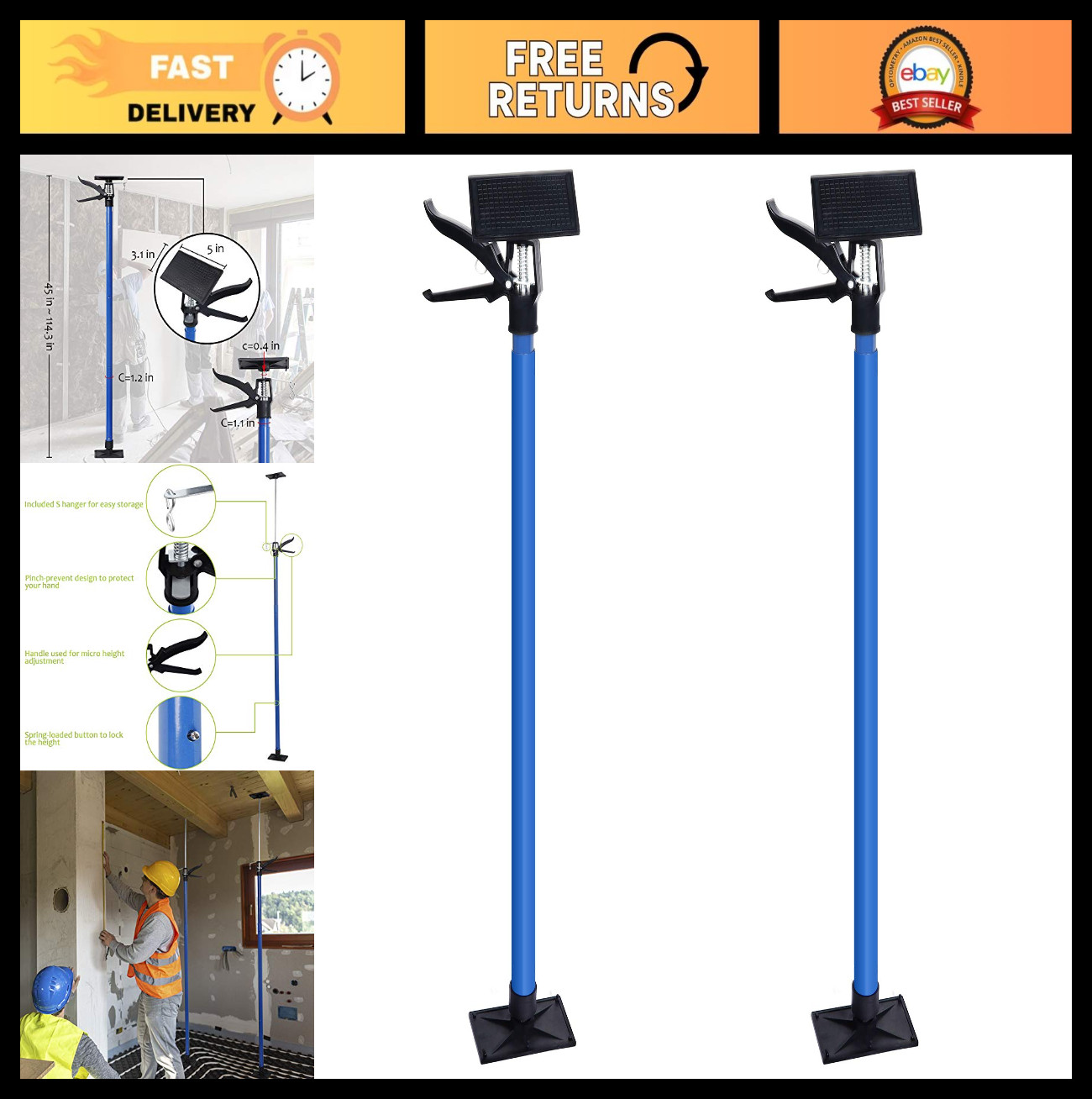 Adjustable Support Pole – 3rd Hand System, Steel Quick Support Rod, Extends 45″-